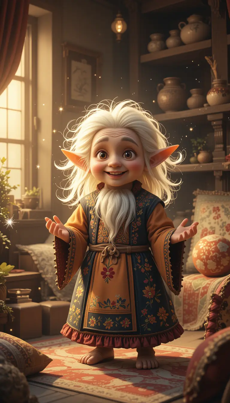 Cheerful House Spirit In Warm Golden Light Interior