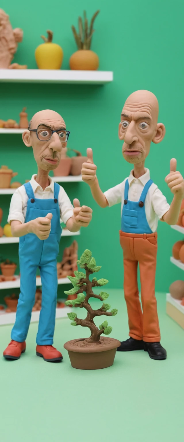 Claymation people fighting inside an air conditioner store