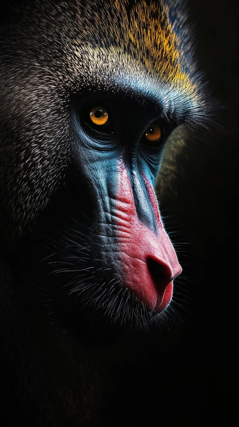 Mandrill Emerging From Deep Shadow With Quiet Authority