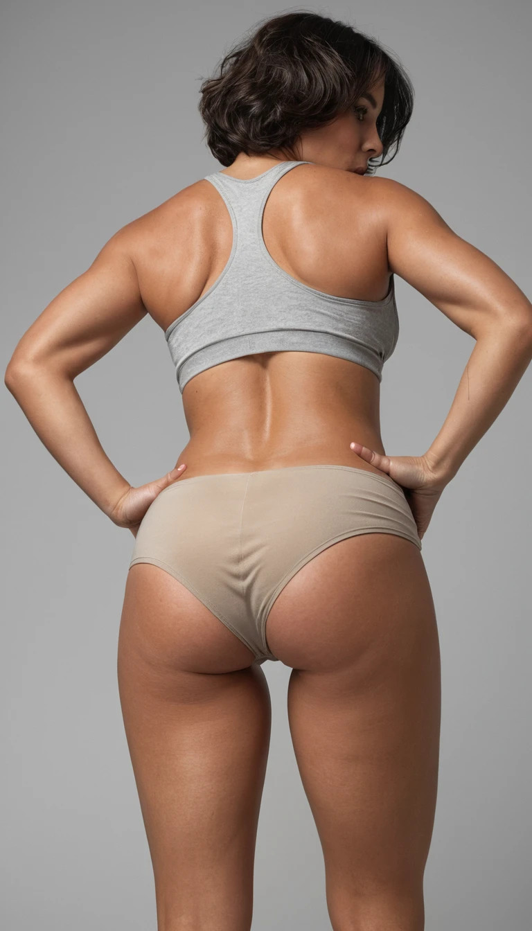 Low angle view of woman in tank top and panties