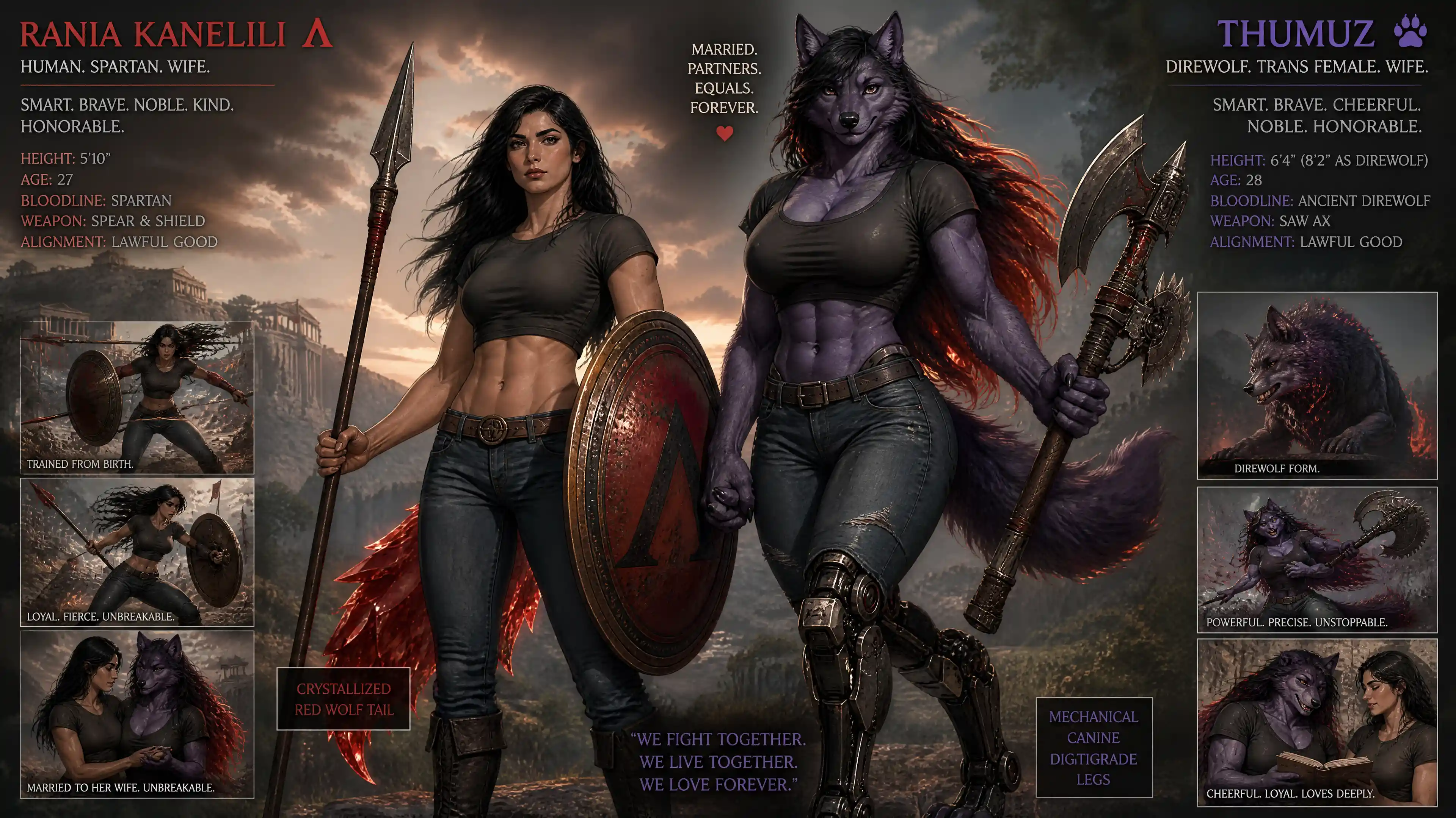 Noble female warrior with spear shield and casual clothes