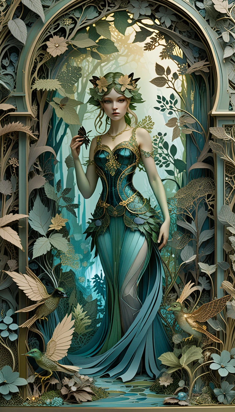 Enchanted Forest Diorama With Panther And Glowing Flora