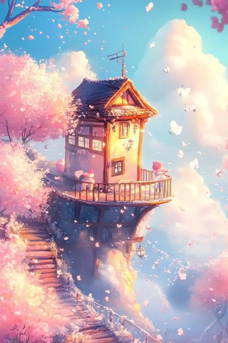 Whimsical childrens storybook illustration in bright pastel colors