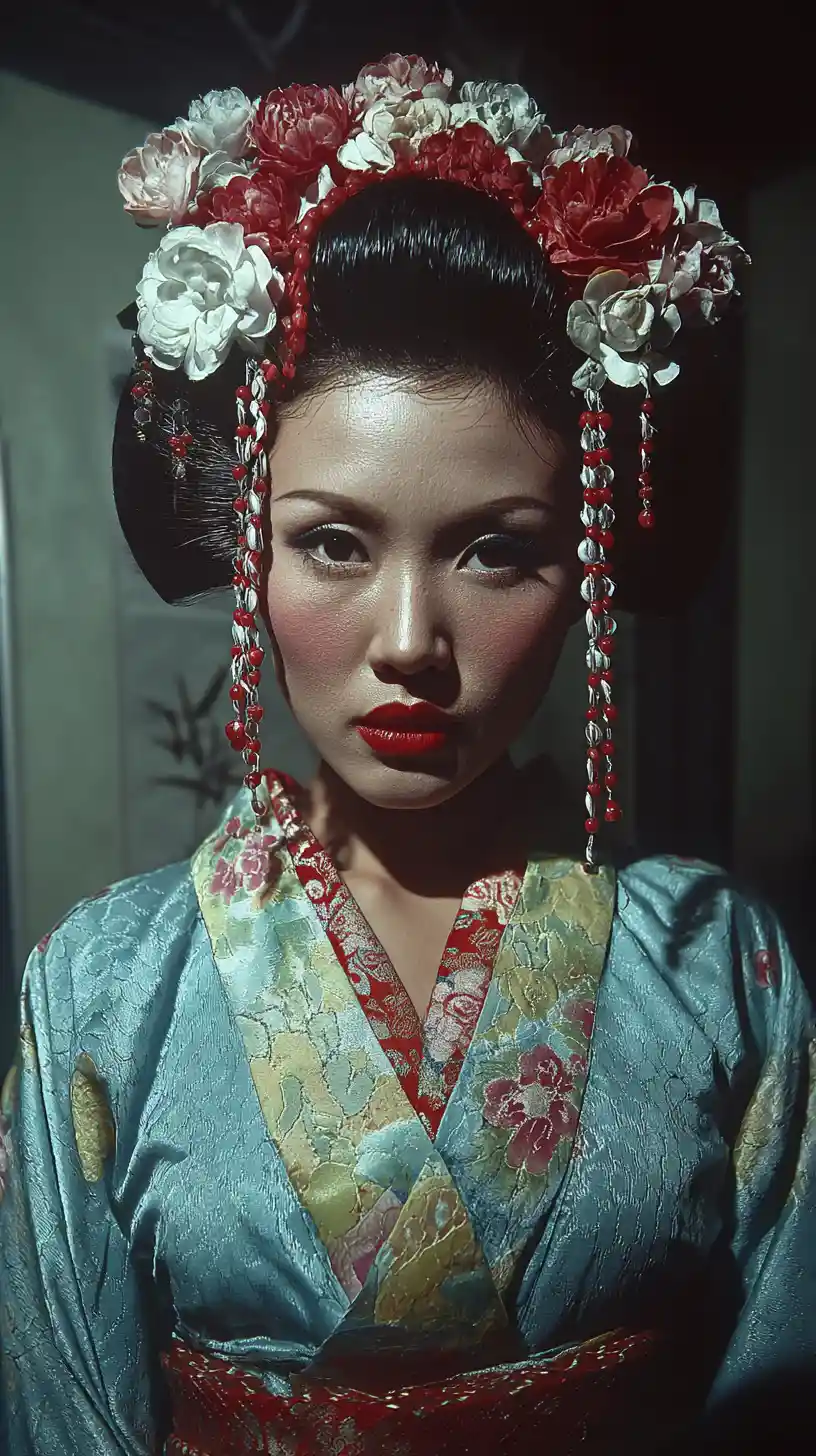 High fashion portrait of an elegant geisha in kimono