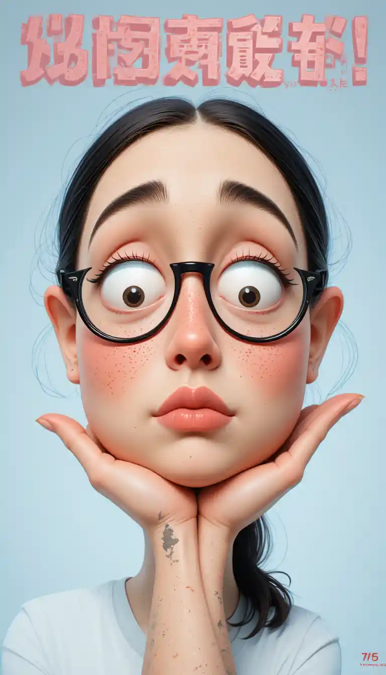 Bored young girl with huge glasses in close up portrait