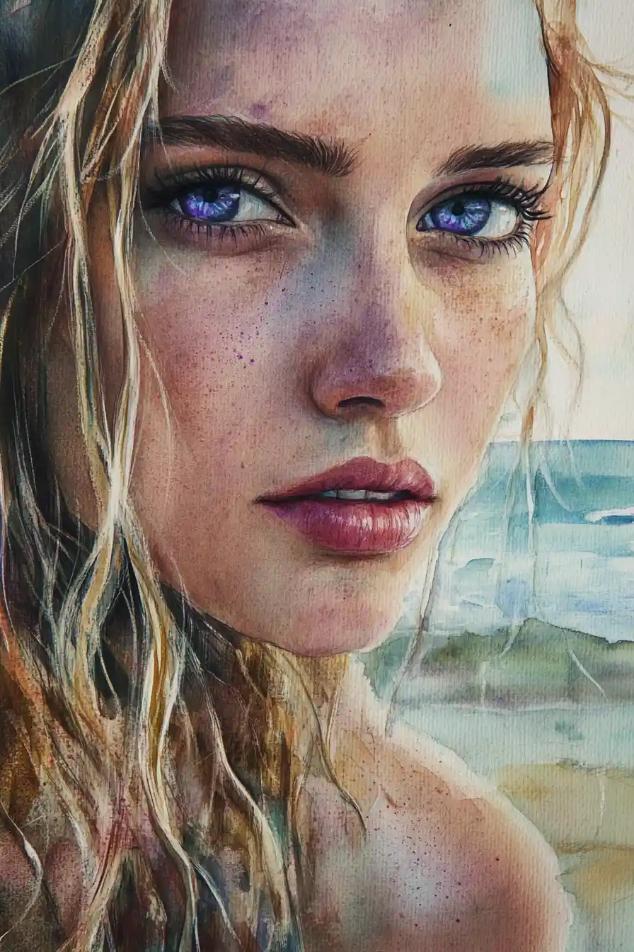 Close up of a blonde woman with sad distant gaze