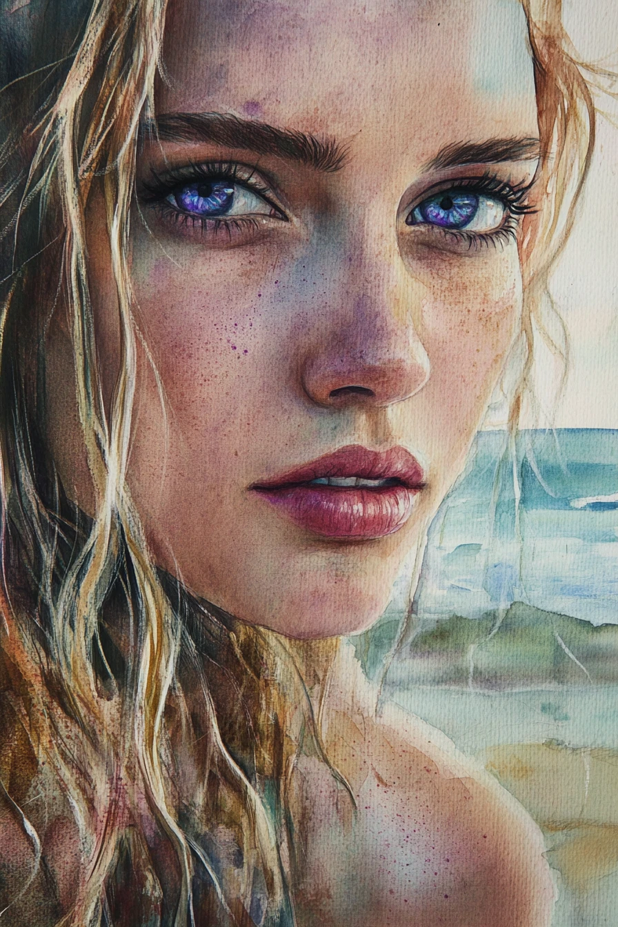 Close up of a blonde woman with sad distant gaze