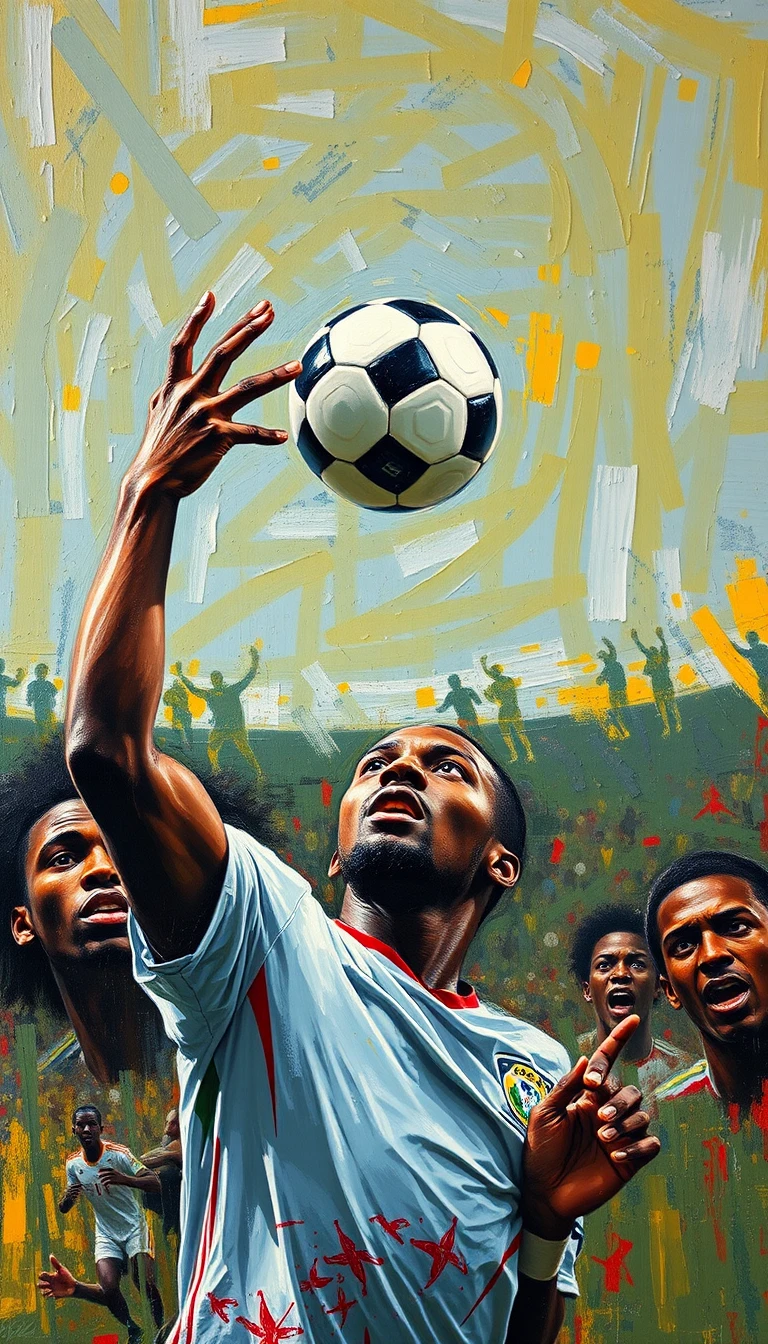 African soccer player heading the ball toward goal