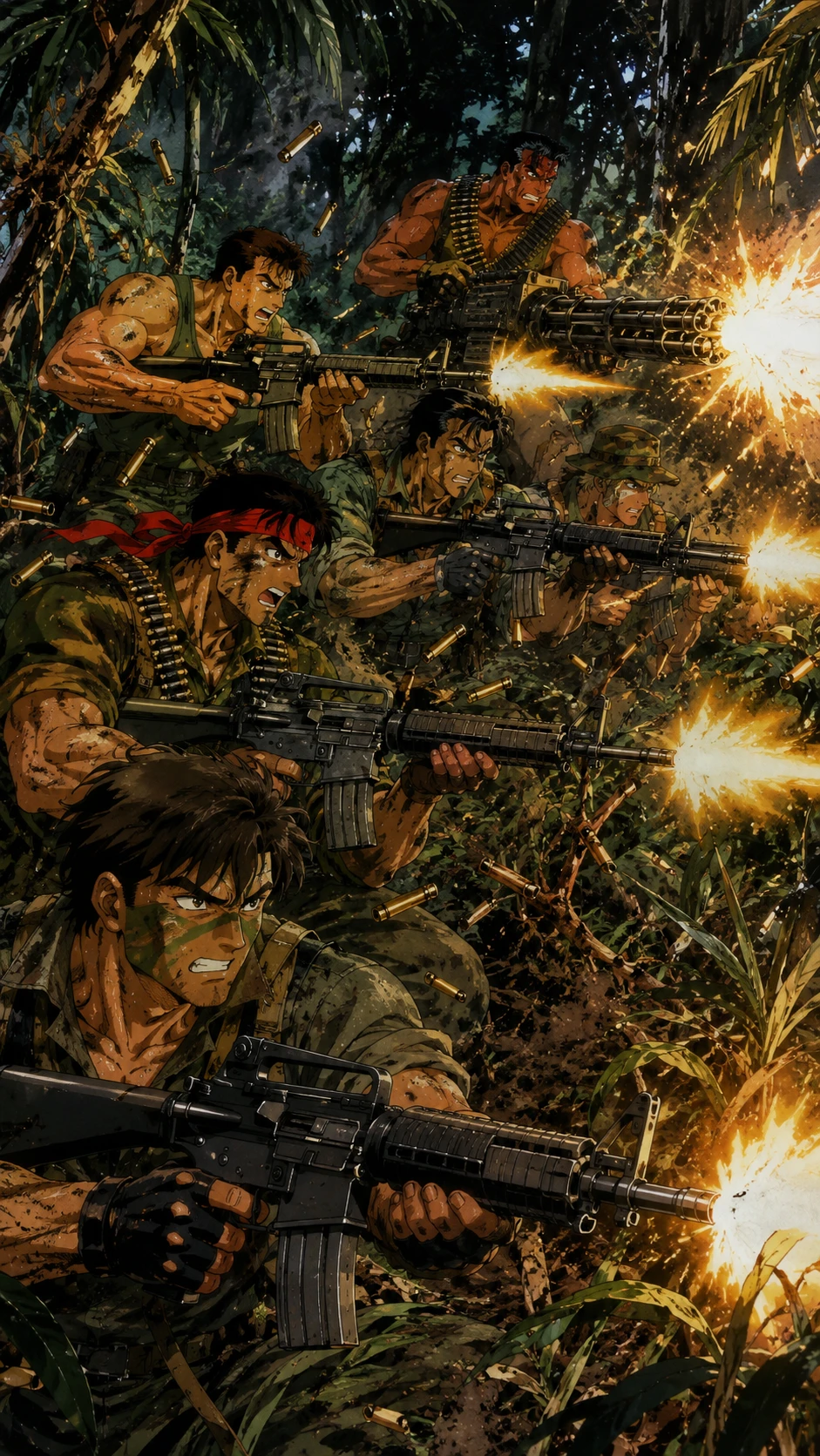 Comandos de anime de élite desatan fuego en la densa jungla