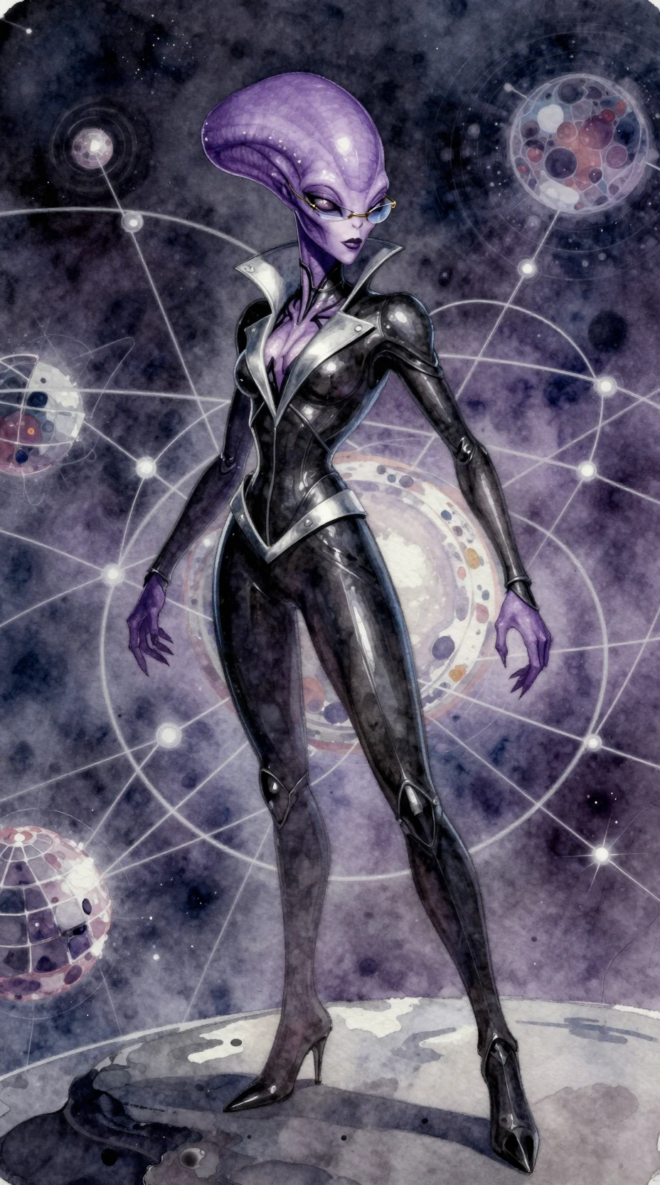 Violet Alien Diplomat In Sleek Futuristic Attire