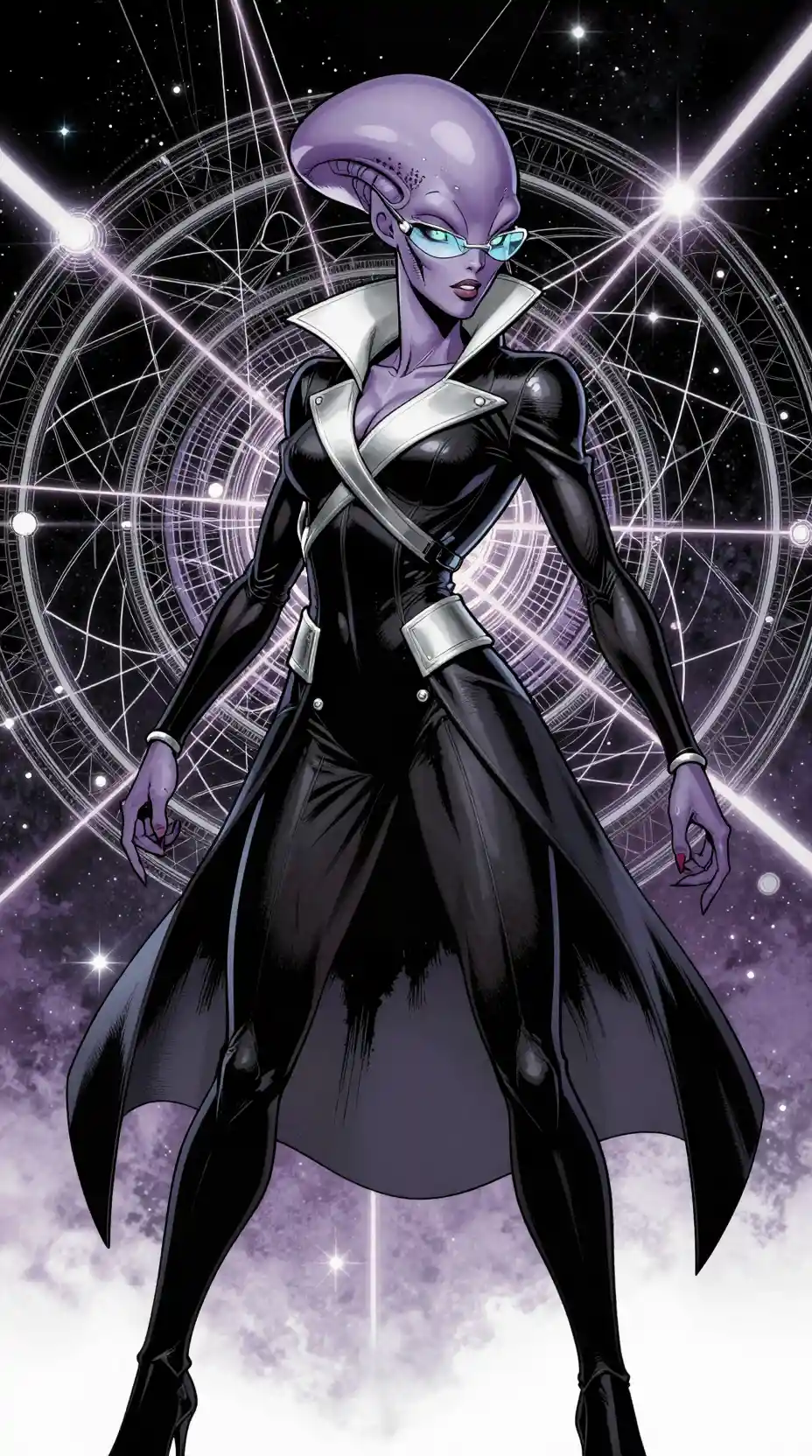 Violet Skinned Alien Diplomat In Sleek Futuristic Attire
