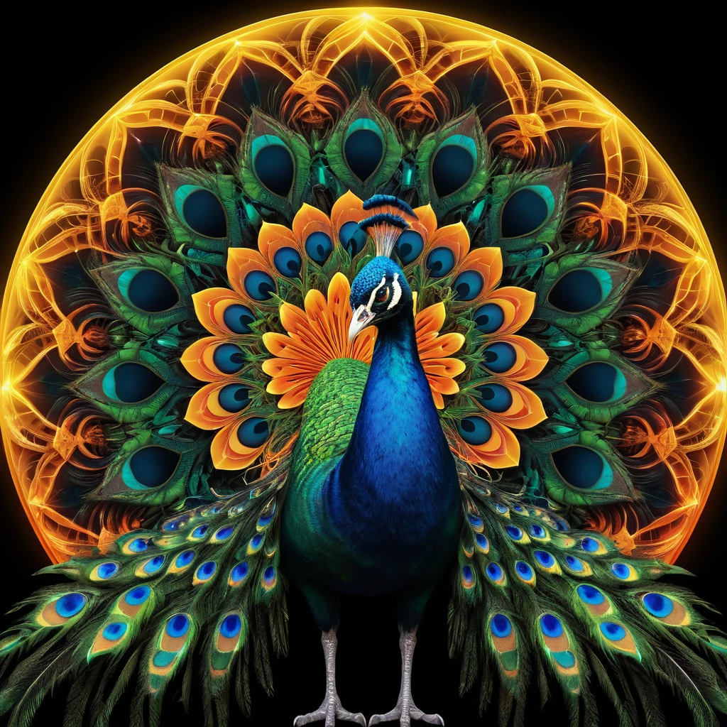 Psychedelic Green Peacock In Radiant Mandala Composition