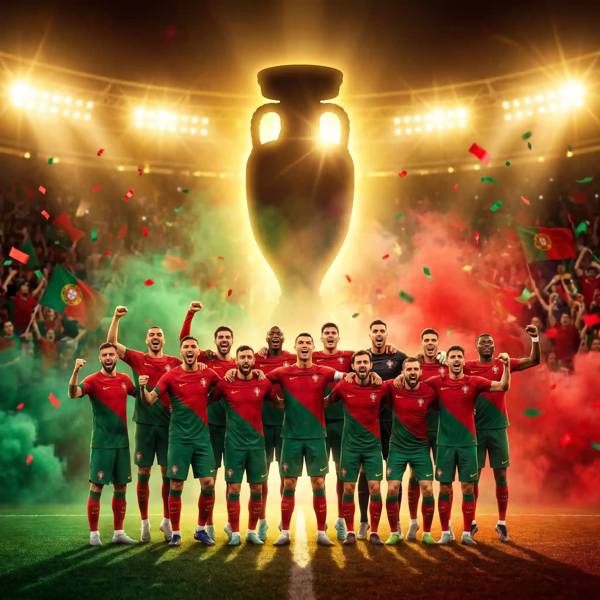 Portugiesische Fußballnationalmannschaft feiert auf epischem Stadionrasen