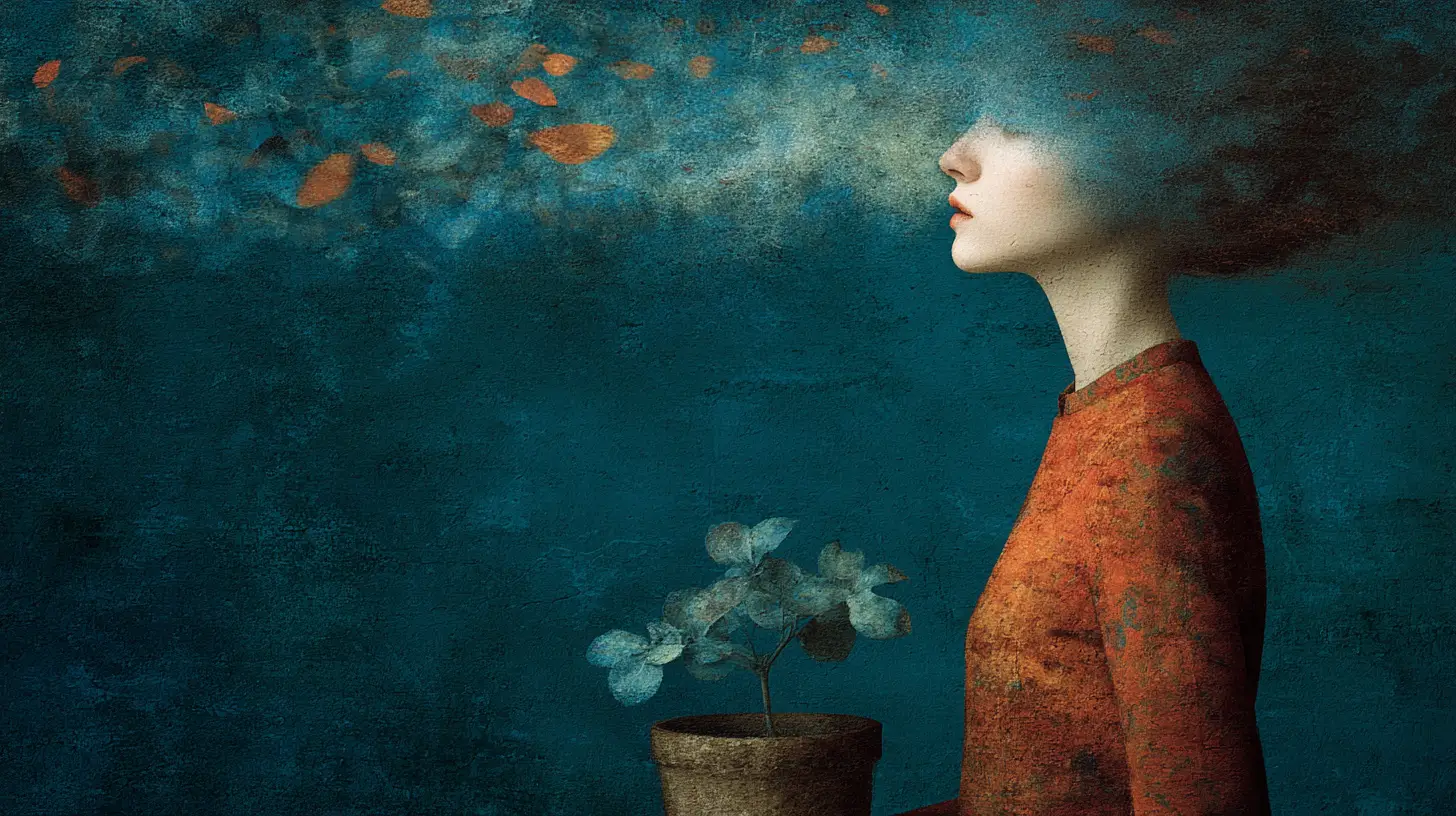 Surreal melancholic figure in a dark dreamless void