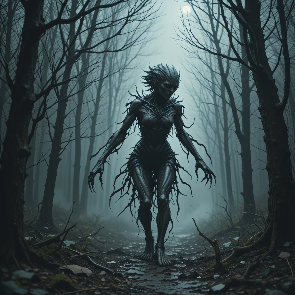 Slipstream warped monster dragging itself through the forest
