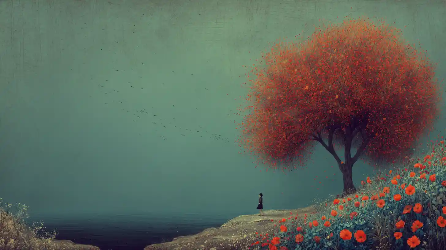 Surreal painting of dreamless melancholy in deep indigo tones