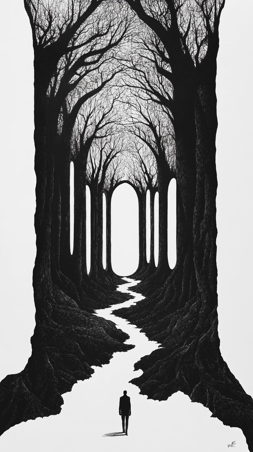 Silhouette Divided Between Forest Textures And Cathedral Arches