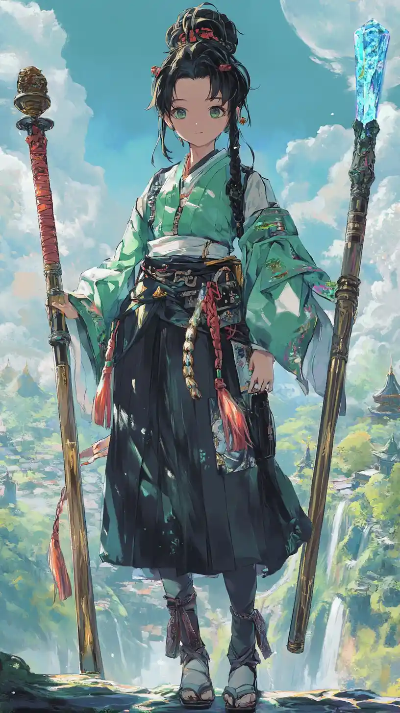 Anime girl with assault rifle and nostalgic expression