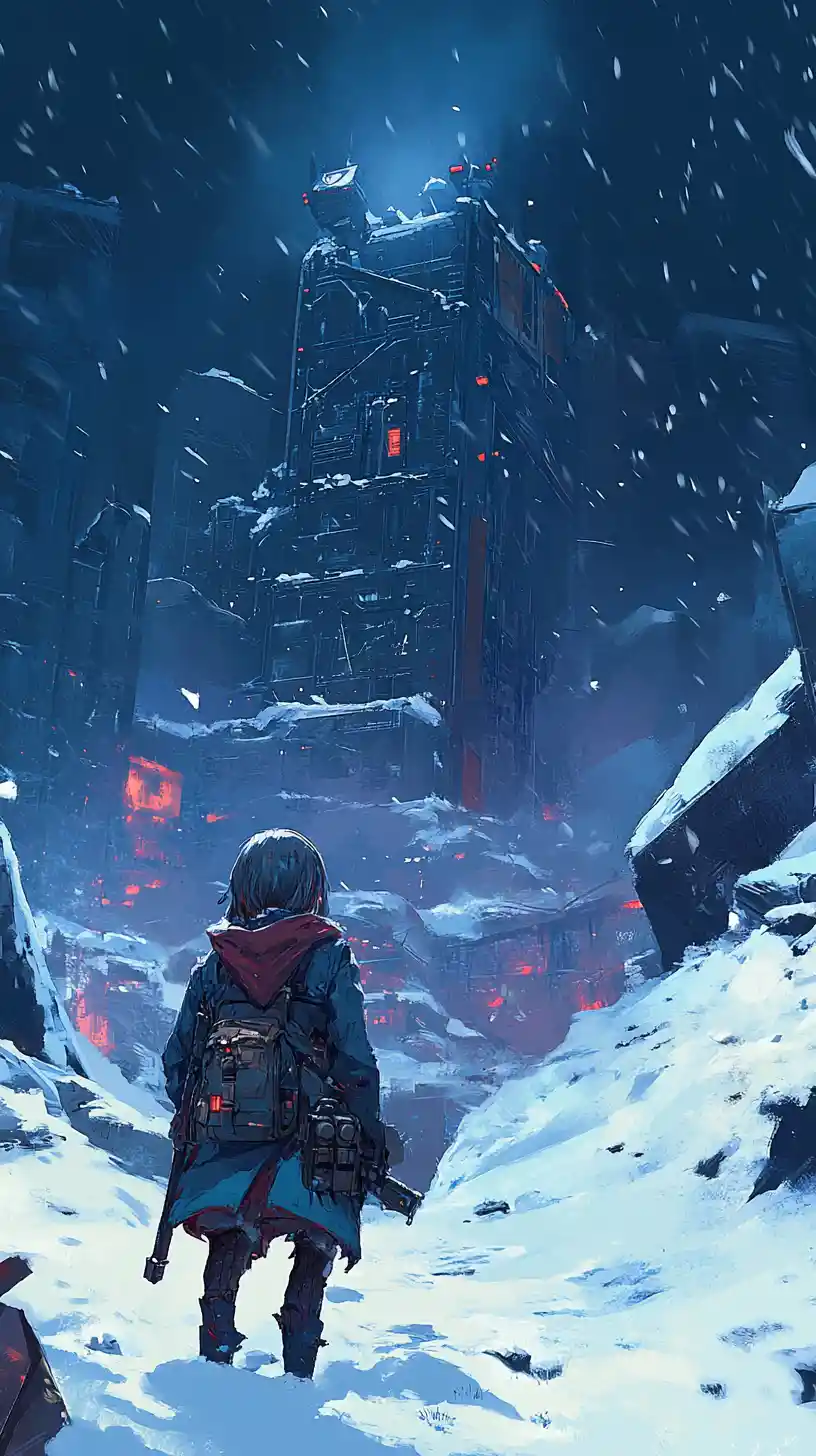 Arctic research station in a raging winter night storm