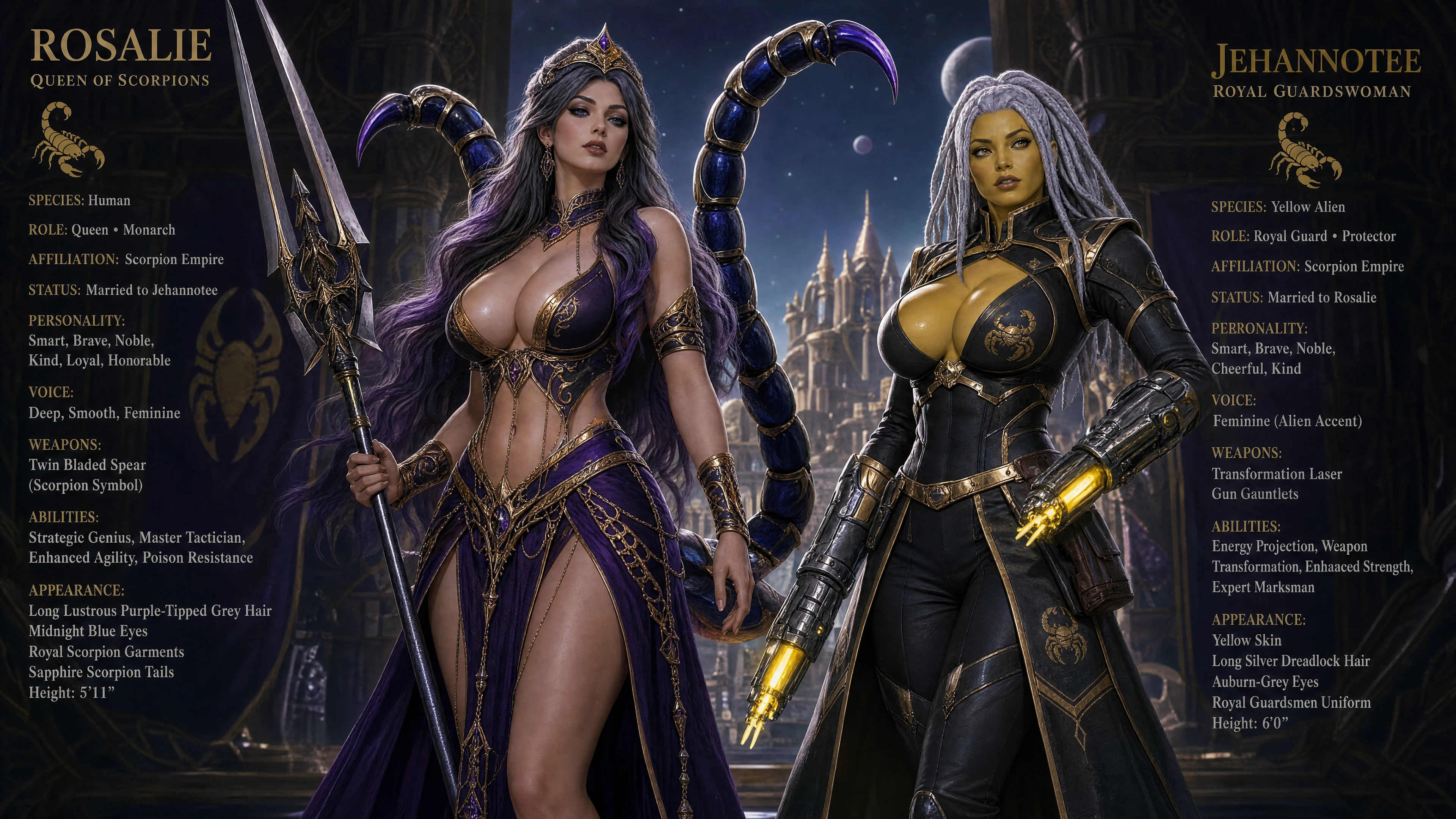 Scorpion queen with twin sapphire tails and royal spear