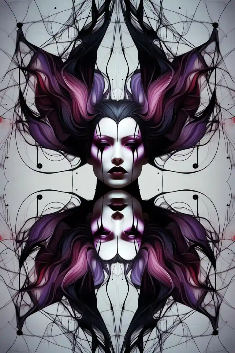 Androgynous surreal woman with mirrored feathered crown