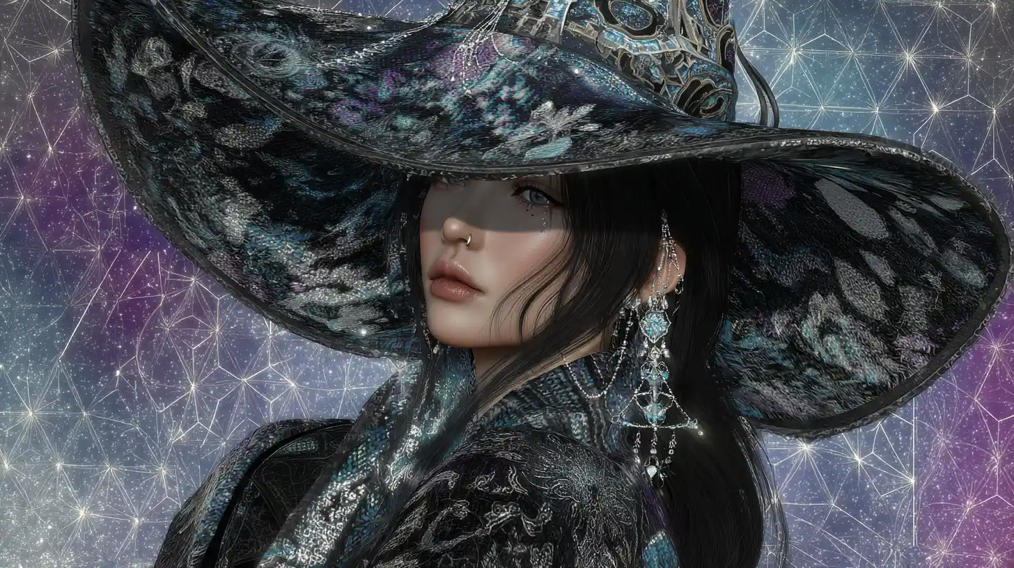 Celestial witch in layered street luxury garments