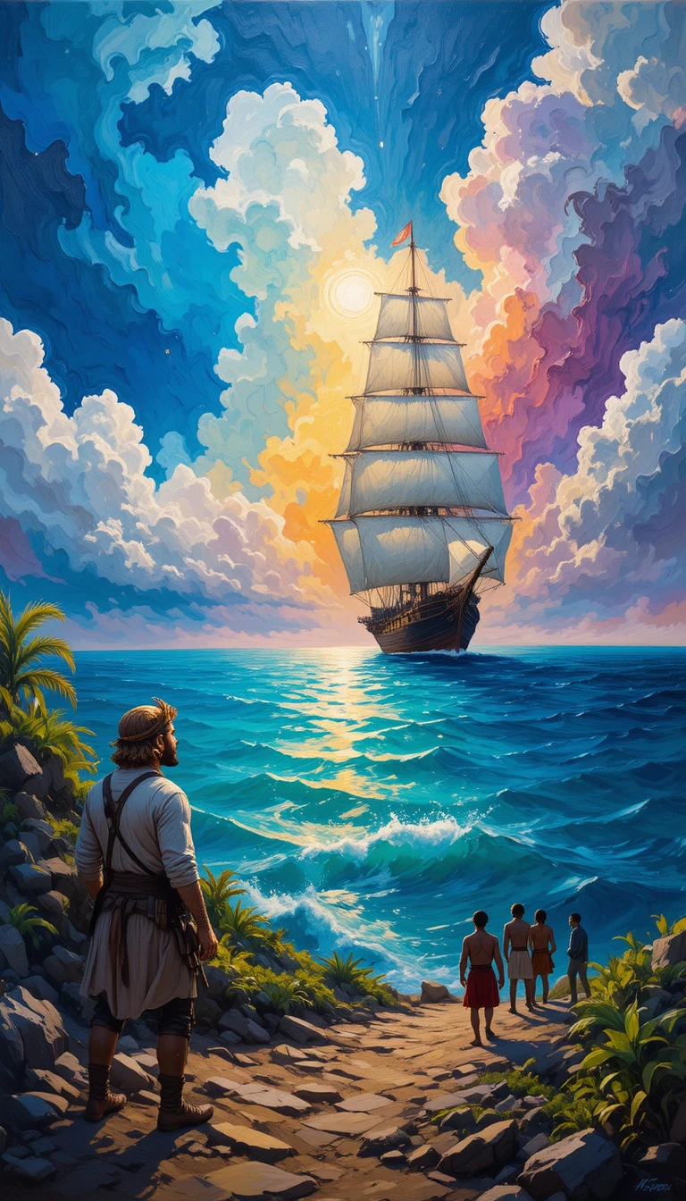 Portuguese sailor on a grand ship facing the Brazilian coast