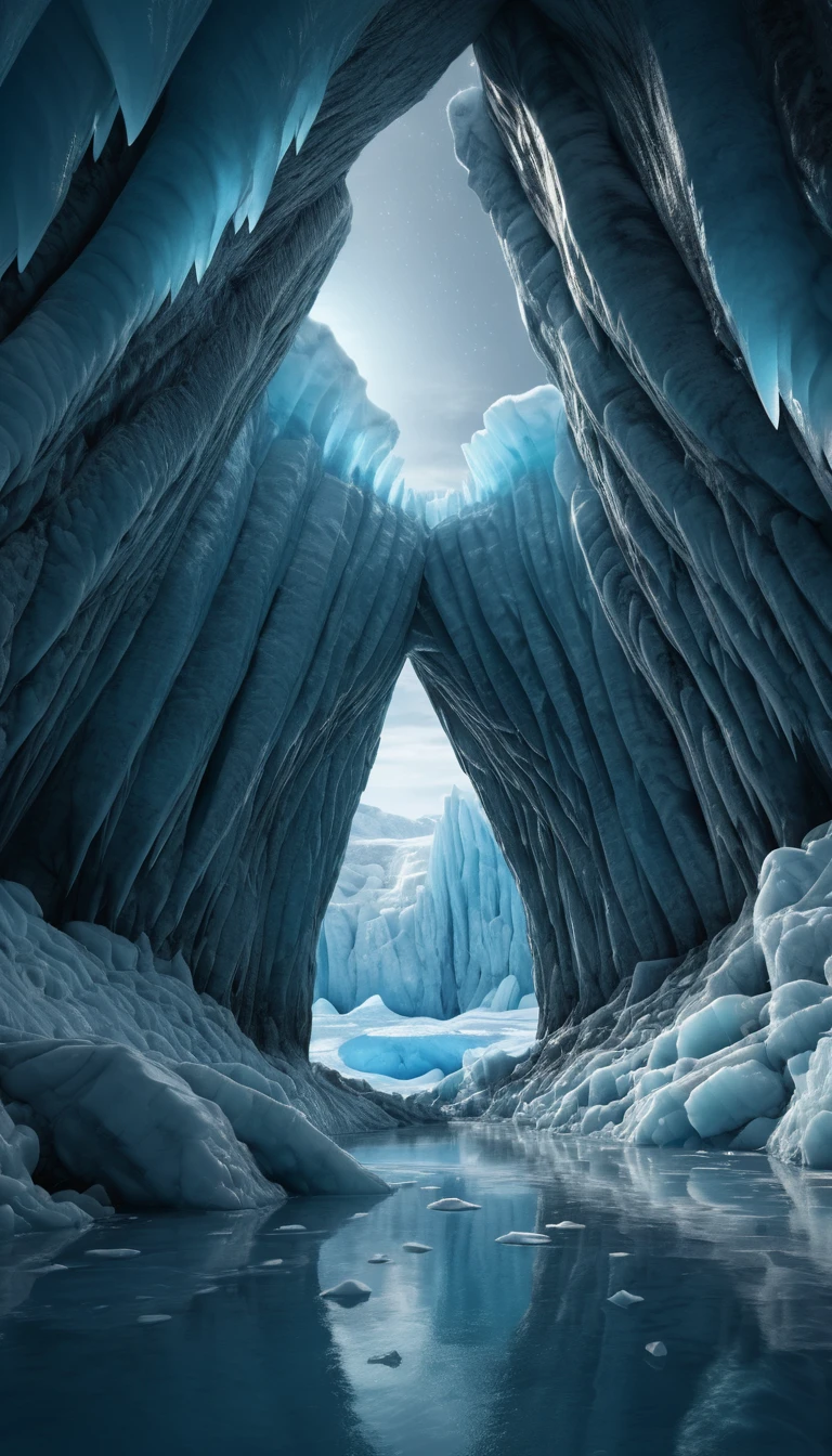 Colossal Glacier With Ancient Mammoth Bones Under Moonlight