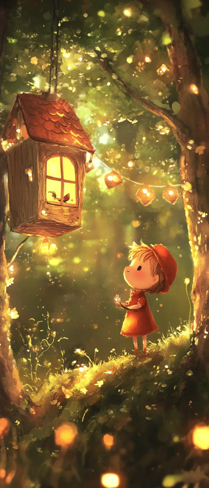 Whimsical anime style children illustration in bright pastel colors
