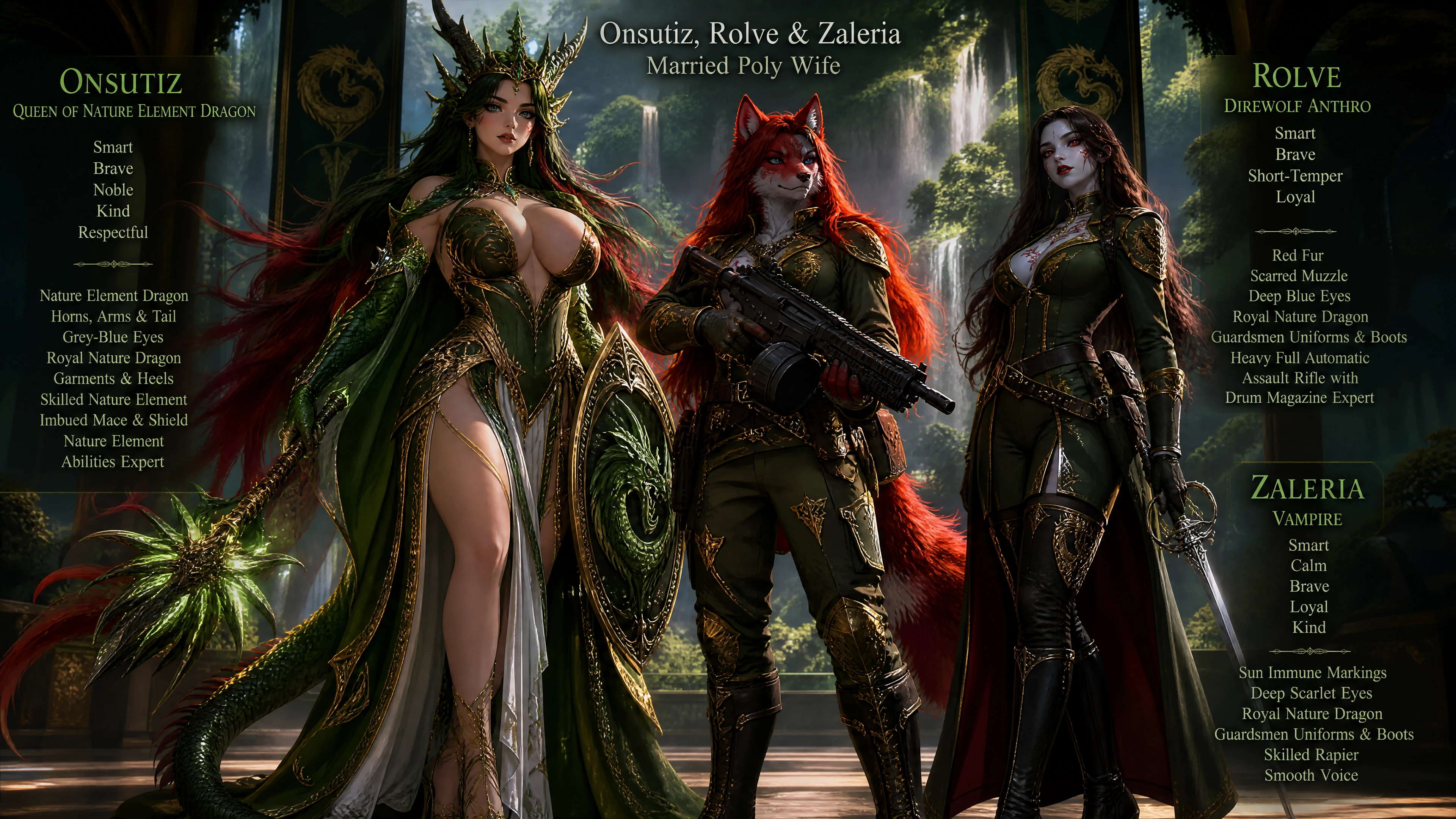 Nature dragon queen with horns mace and royal garments