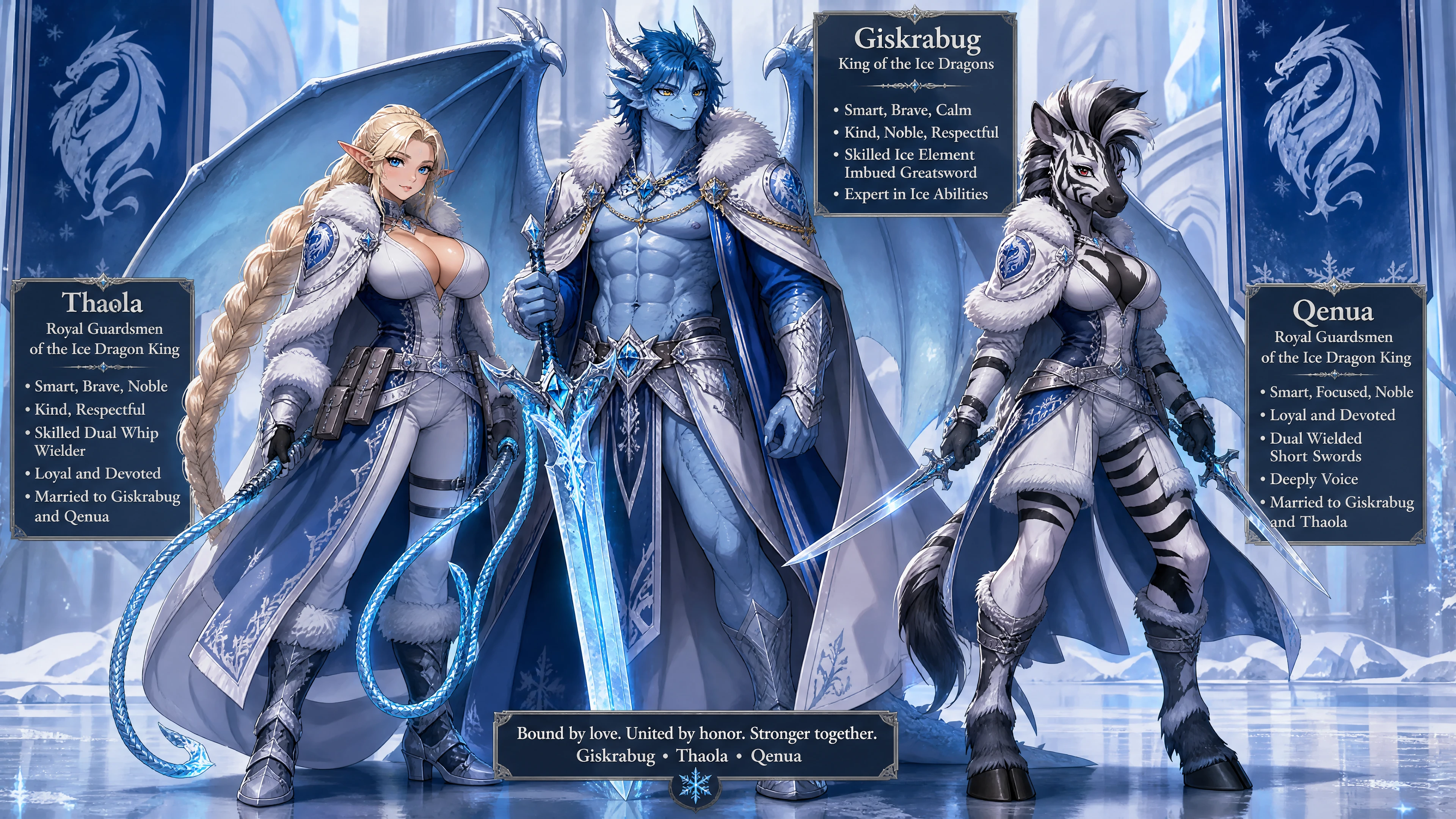 Winged ice dragon king in royal armor with greatsword