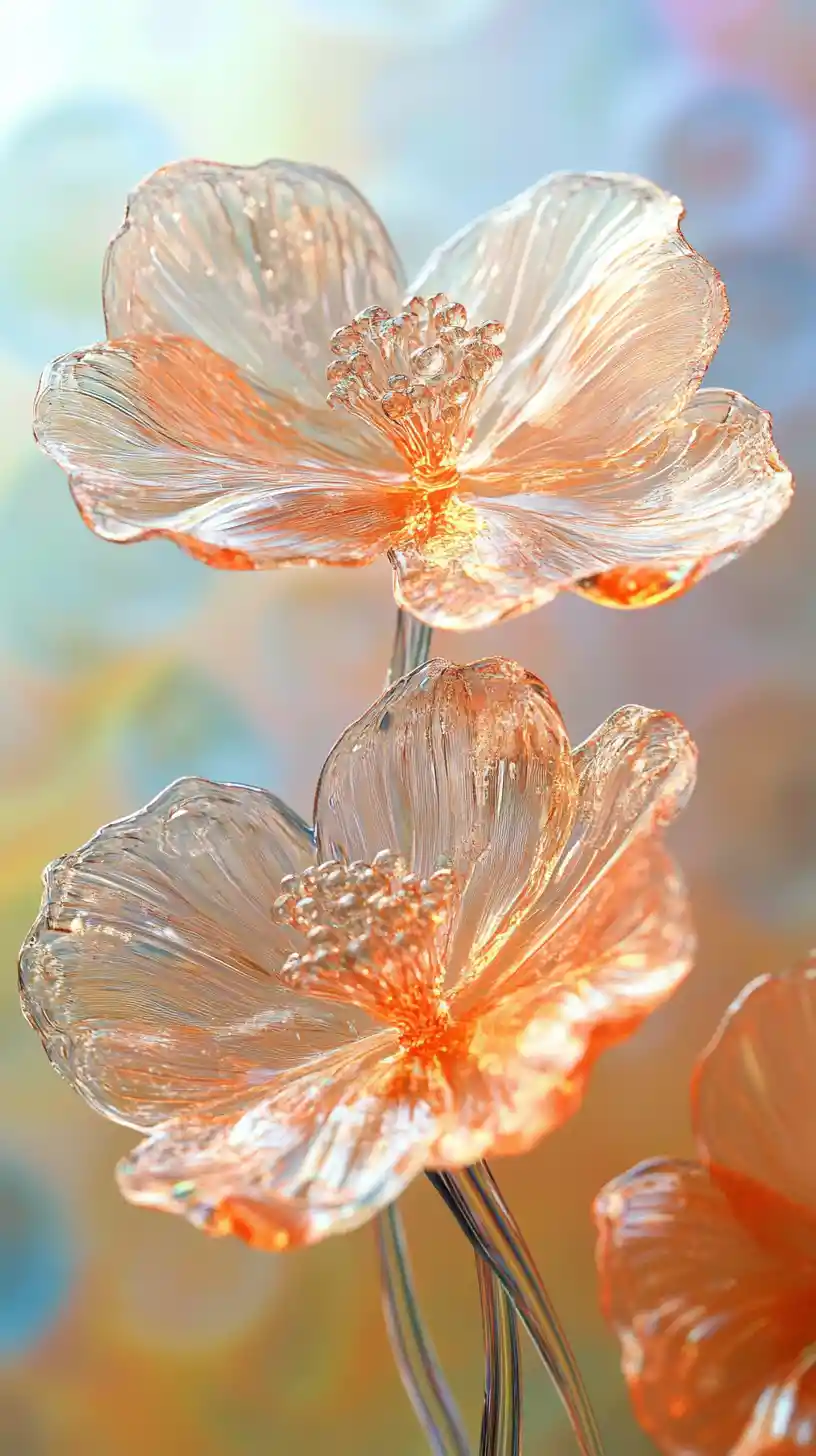 Delicate glass flowers in a luminous fairytale crystal world