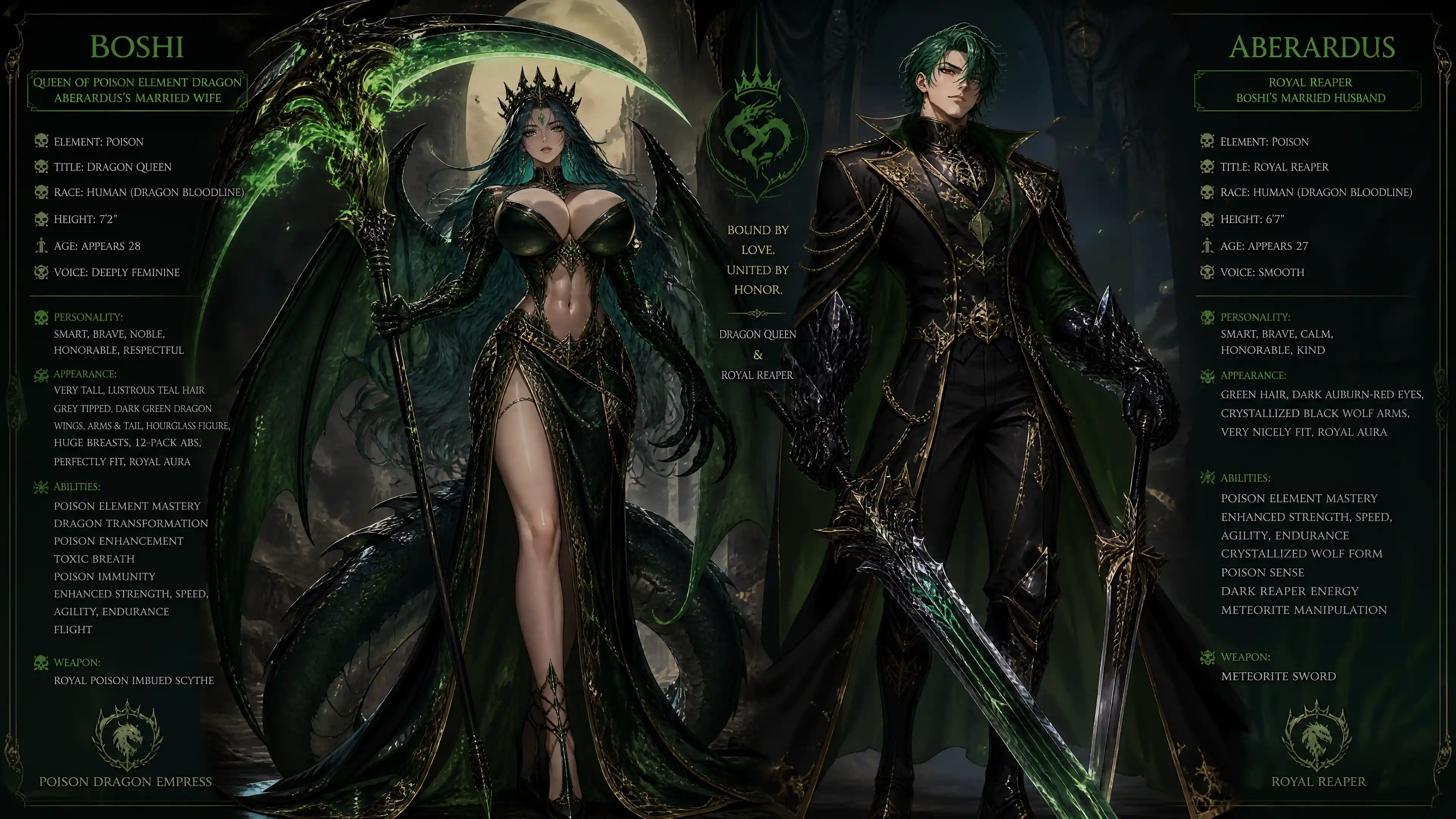 Royal poison dragon queen with powerful wings and scythe