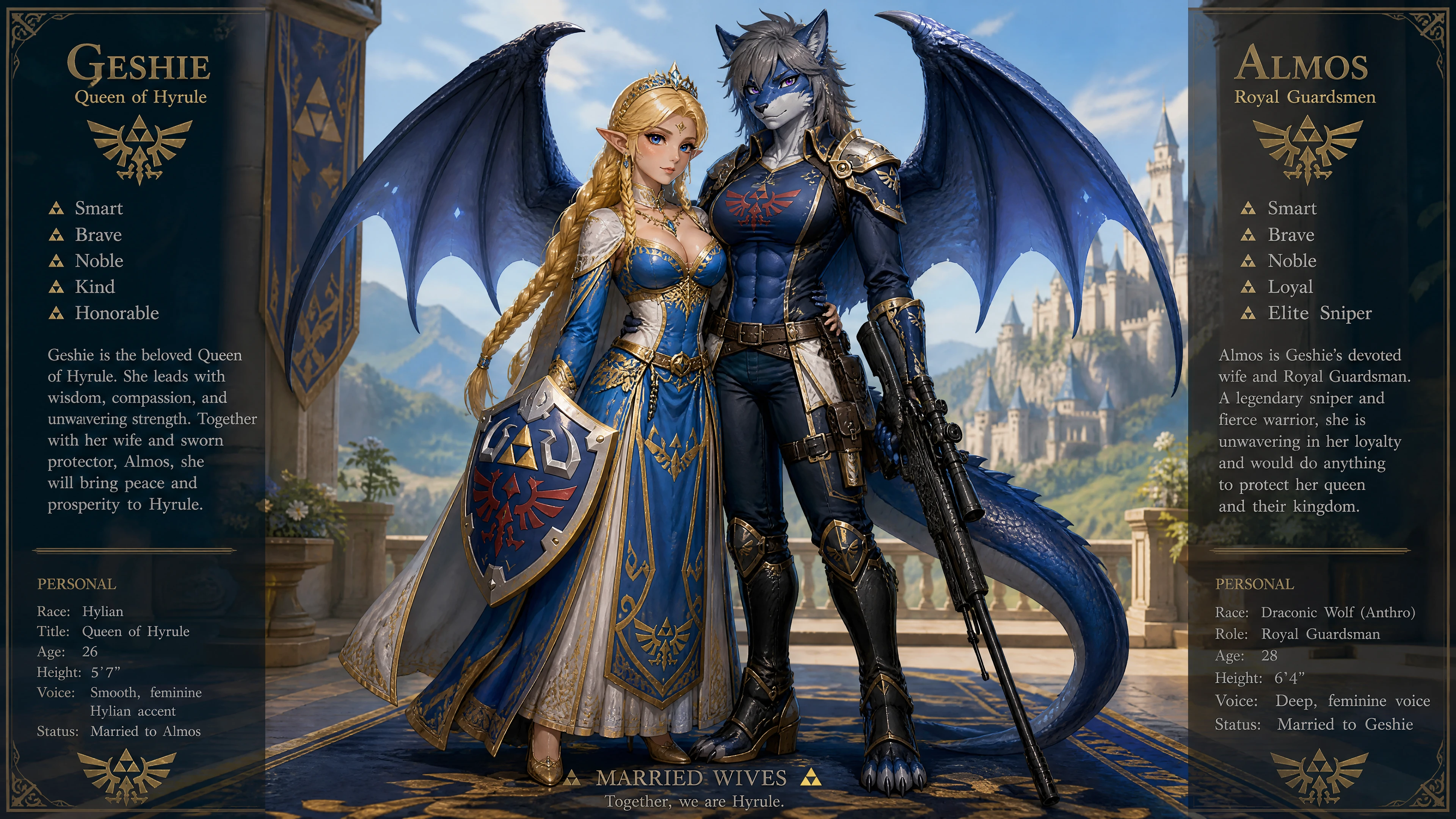 Regal blonde warrior queen in ornate fantasy attire