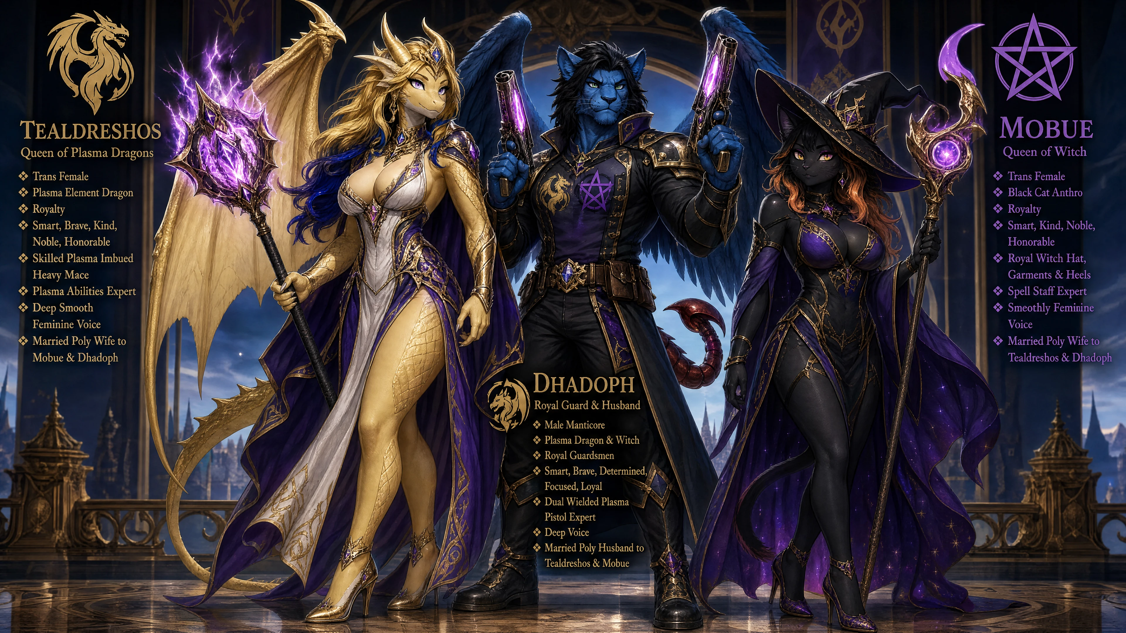 Winged dragon queen with plasma mace in royal attire