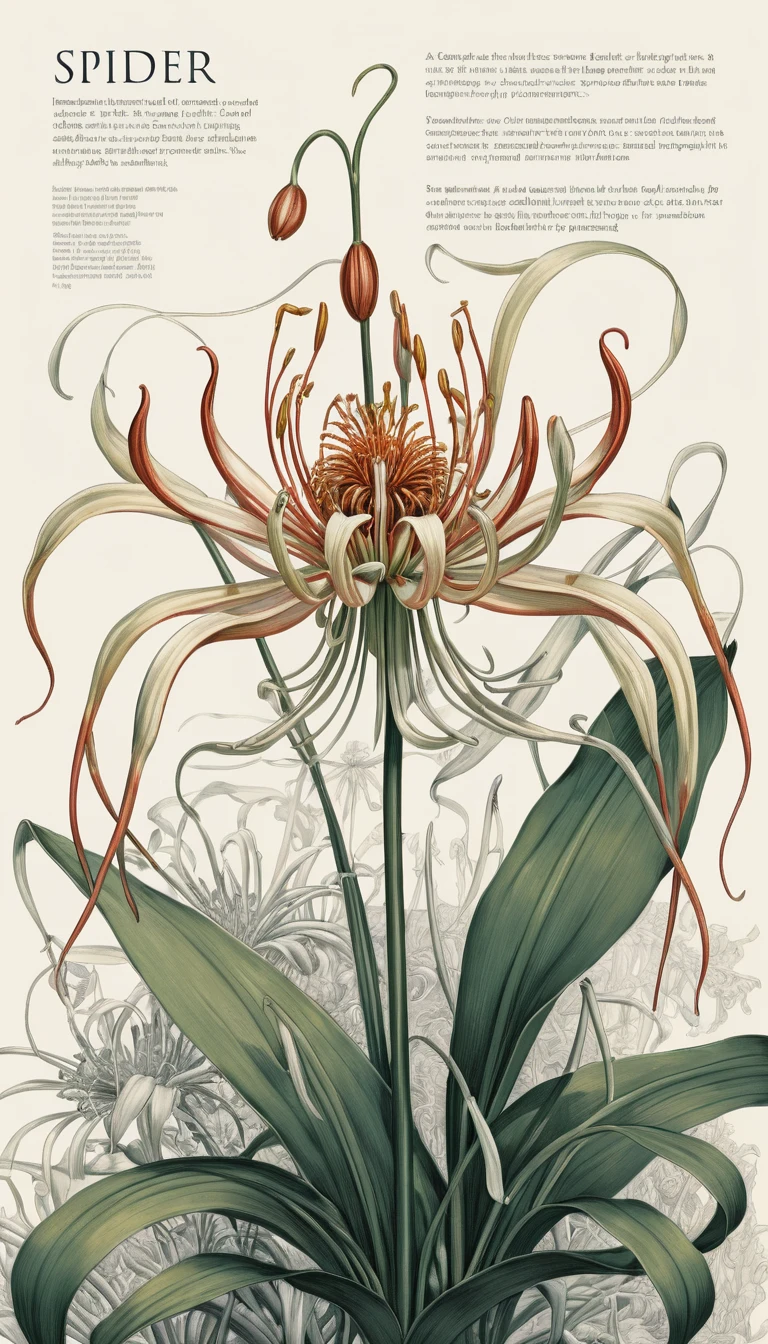 Digital painting of a stylized spider lily on graphic flyer