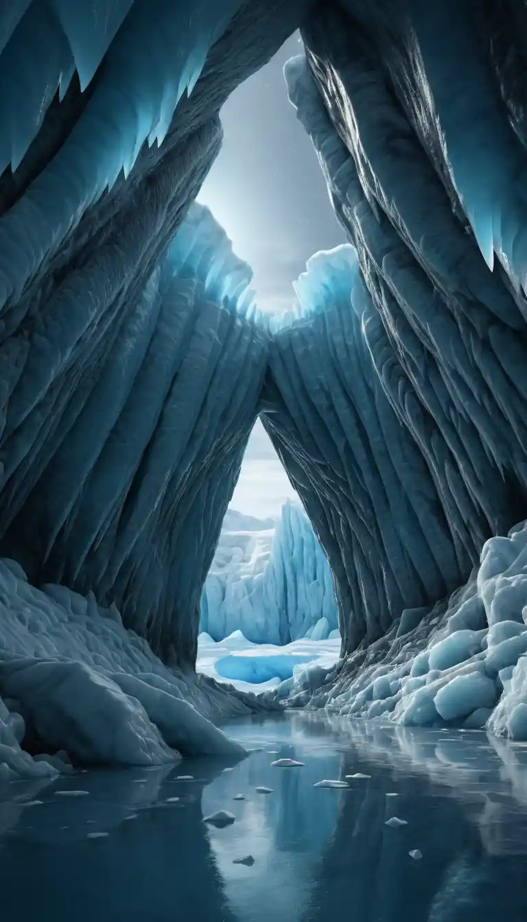 Colossal Glacier With Ancient Mammoth Bones Under Moonlight