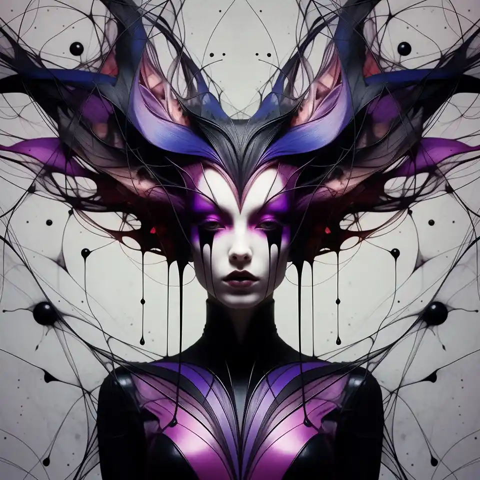 Androgynous woman in surreal symmetrical digital portrait
