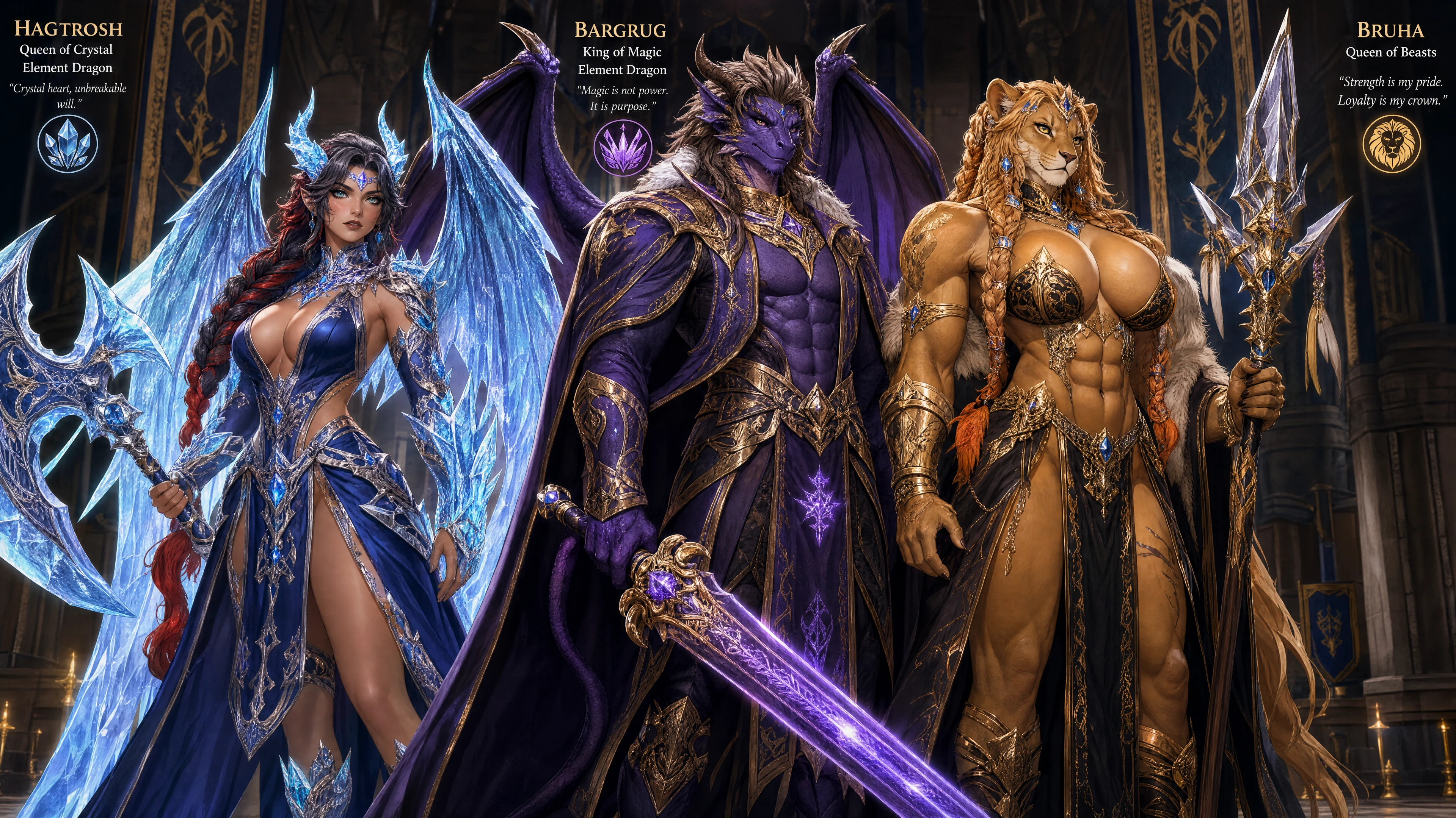 Winged purple dragon king in royal magic garments