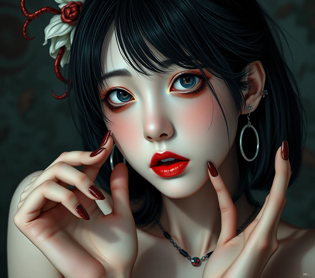 Surreal comic horror portrait of a sensual woman
