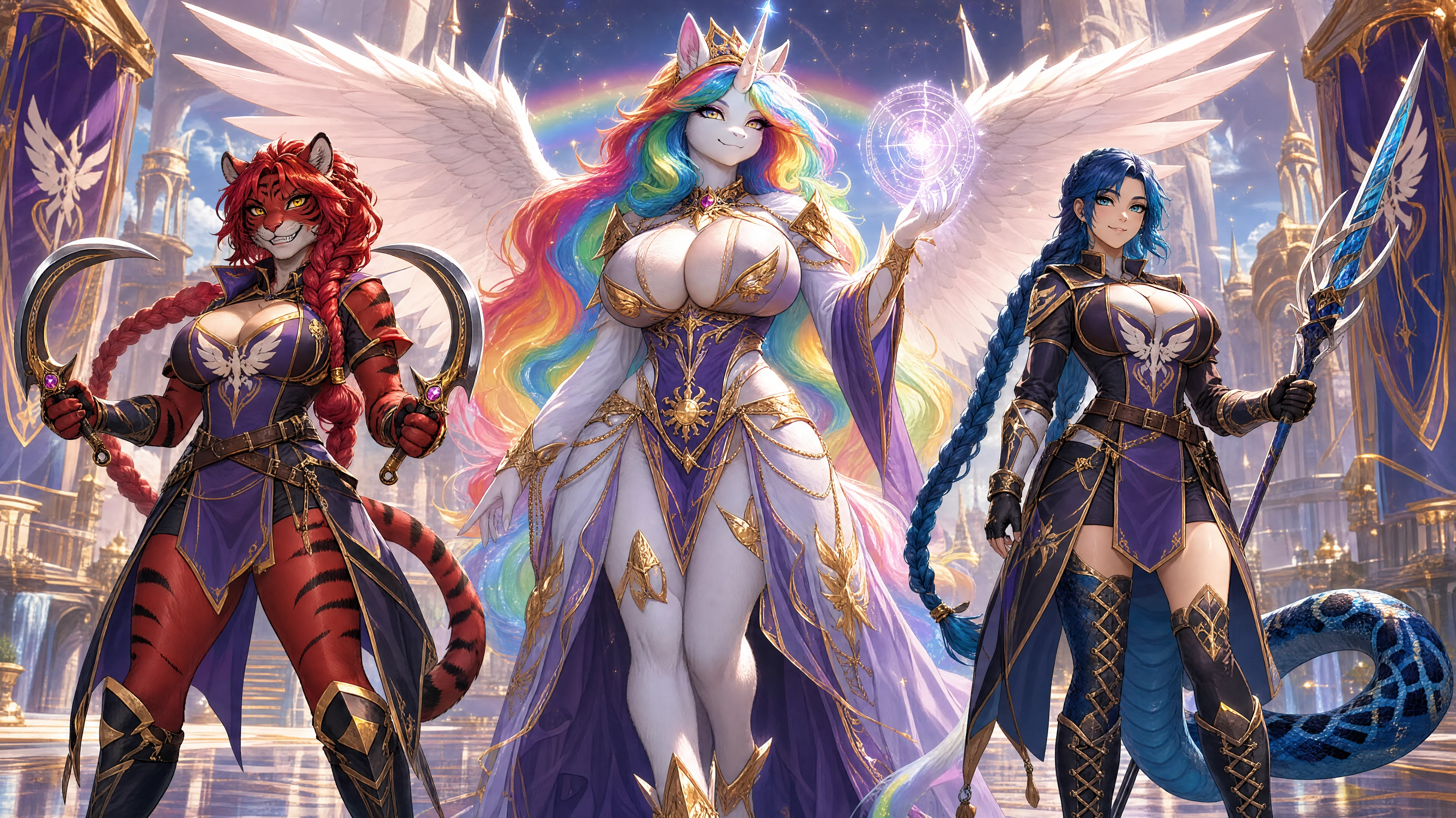 Winged rainbow alicorn queen casting powerful magic
