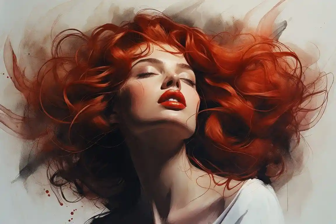 Red haired woman in sensual close up digital portrait