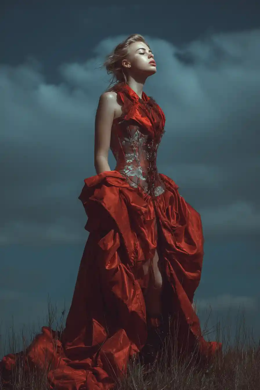 Elegant fashion supermodel in a luxurious dress photoshoot