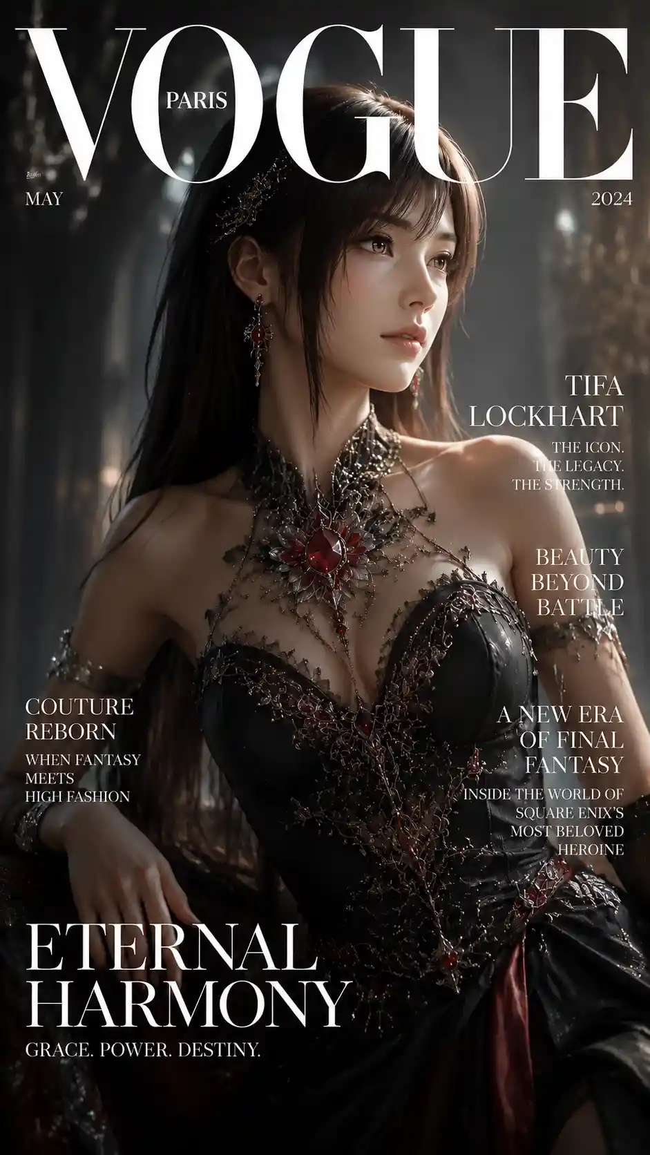 Fantasy fashion heroine in couture inspired by her world