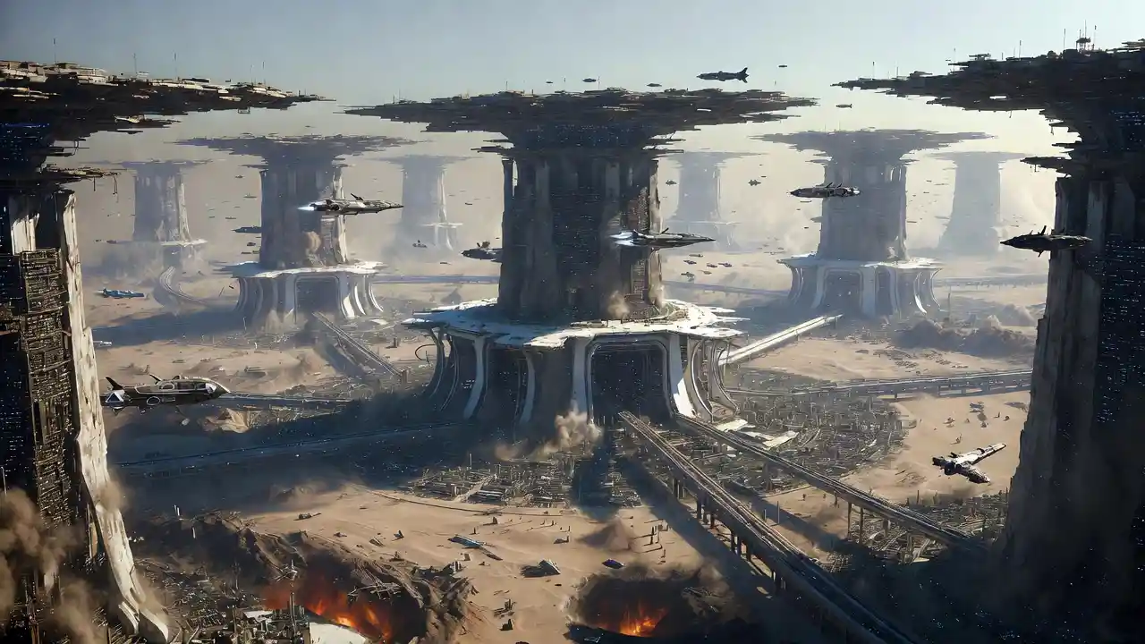 Colossal Futuristic Cities Rising Above A Toxic Desert World