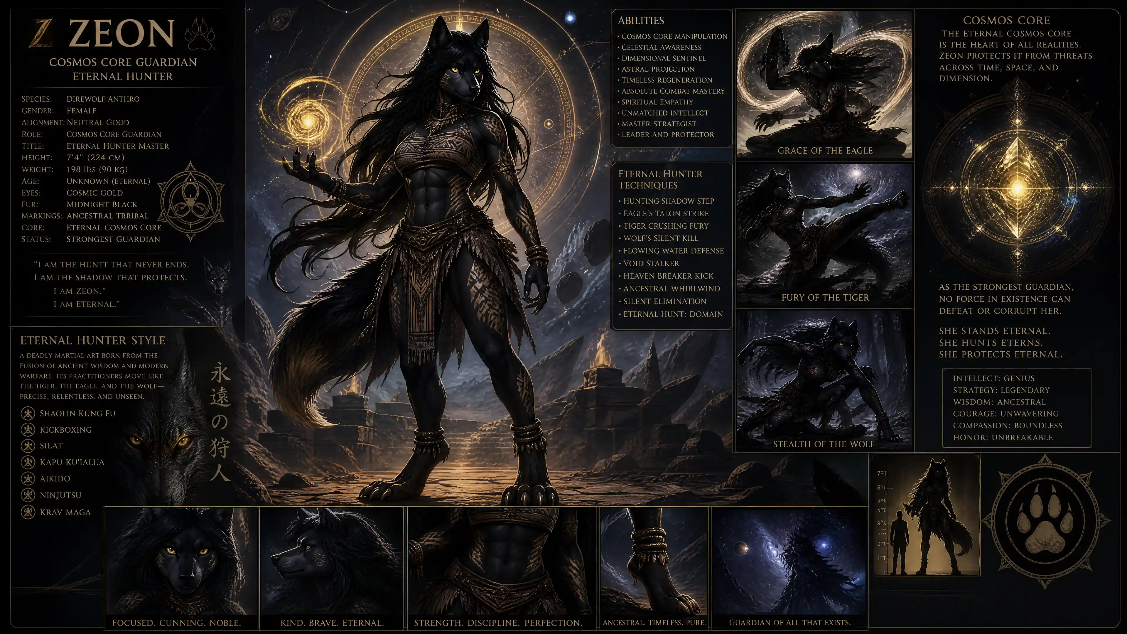 Anthro-Direwolf-Kriegerin mit Stammeszeichnungen und Rüstung