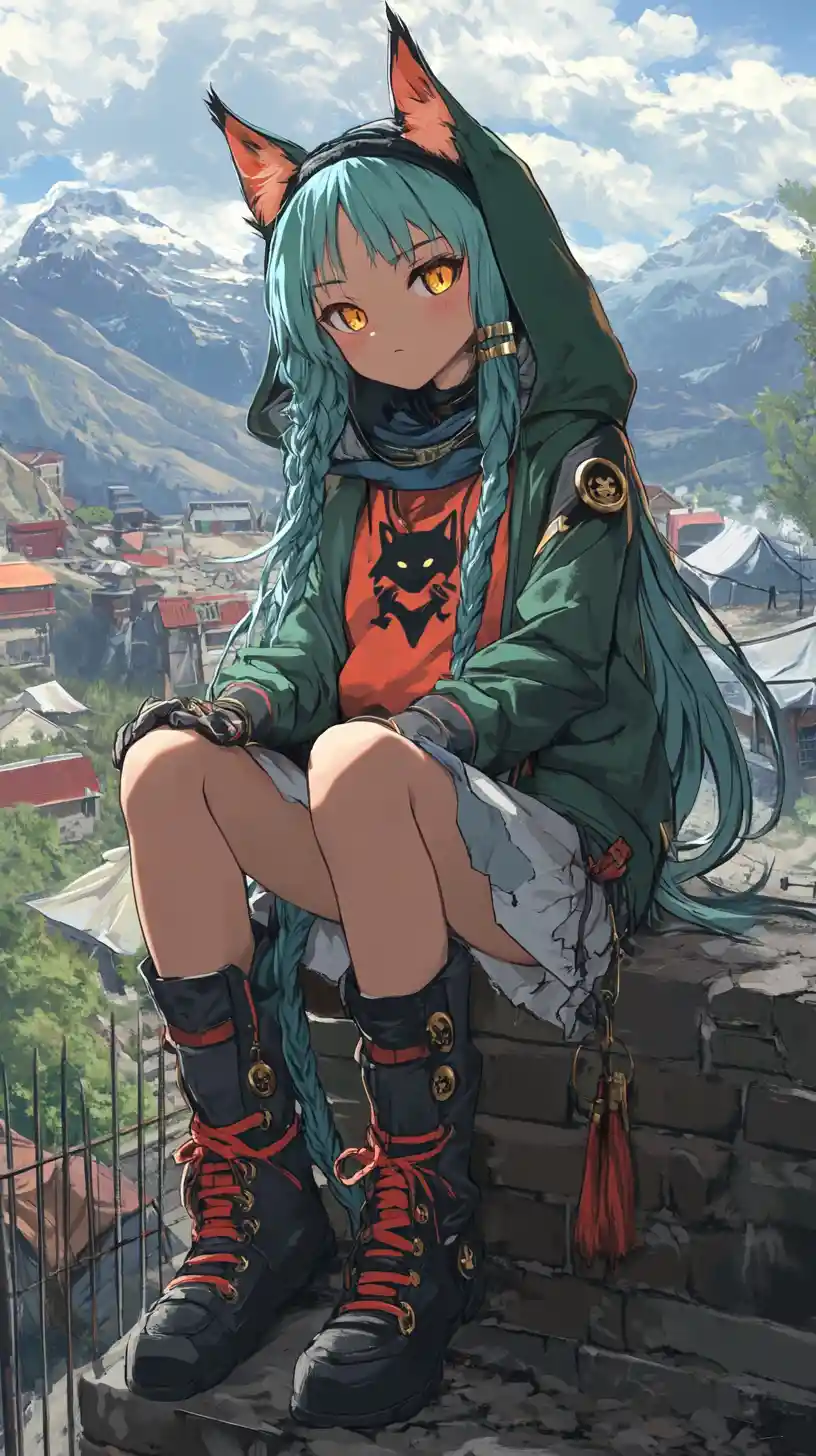 Green haired anime girl in a camp setting