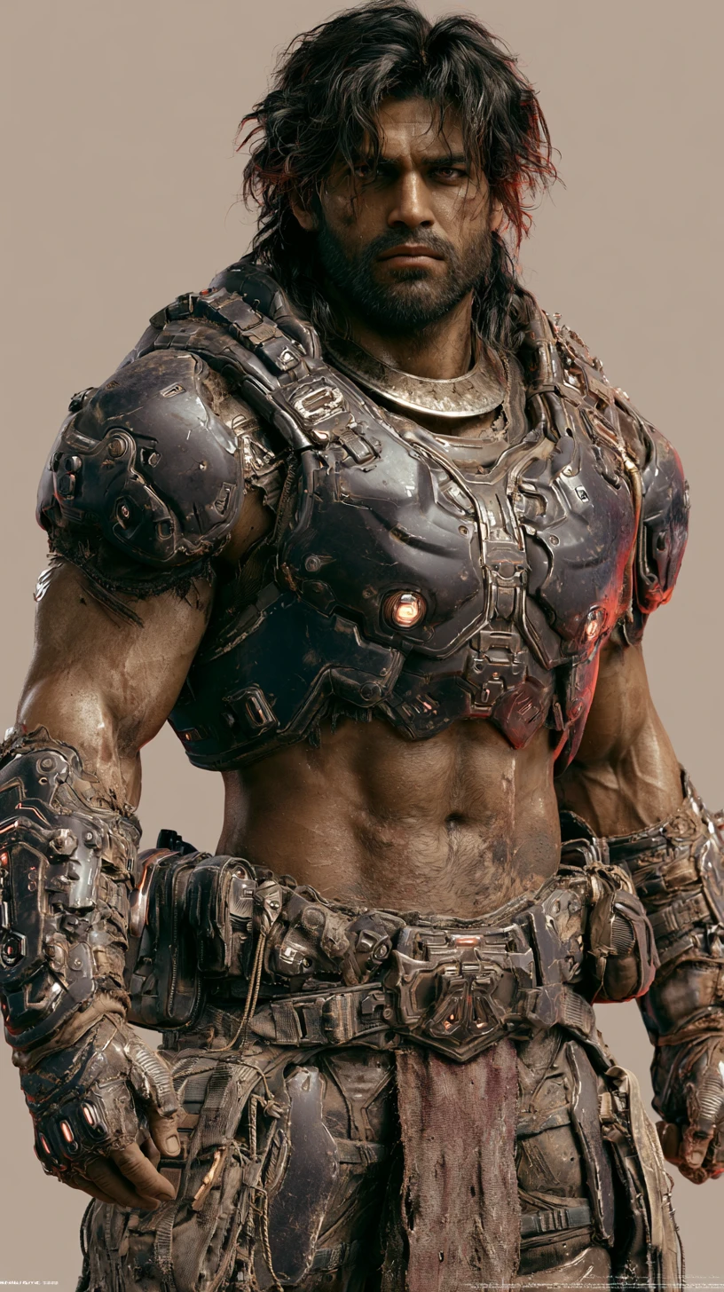 Sci fi warrior man in futuristic armor full body portrait