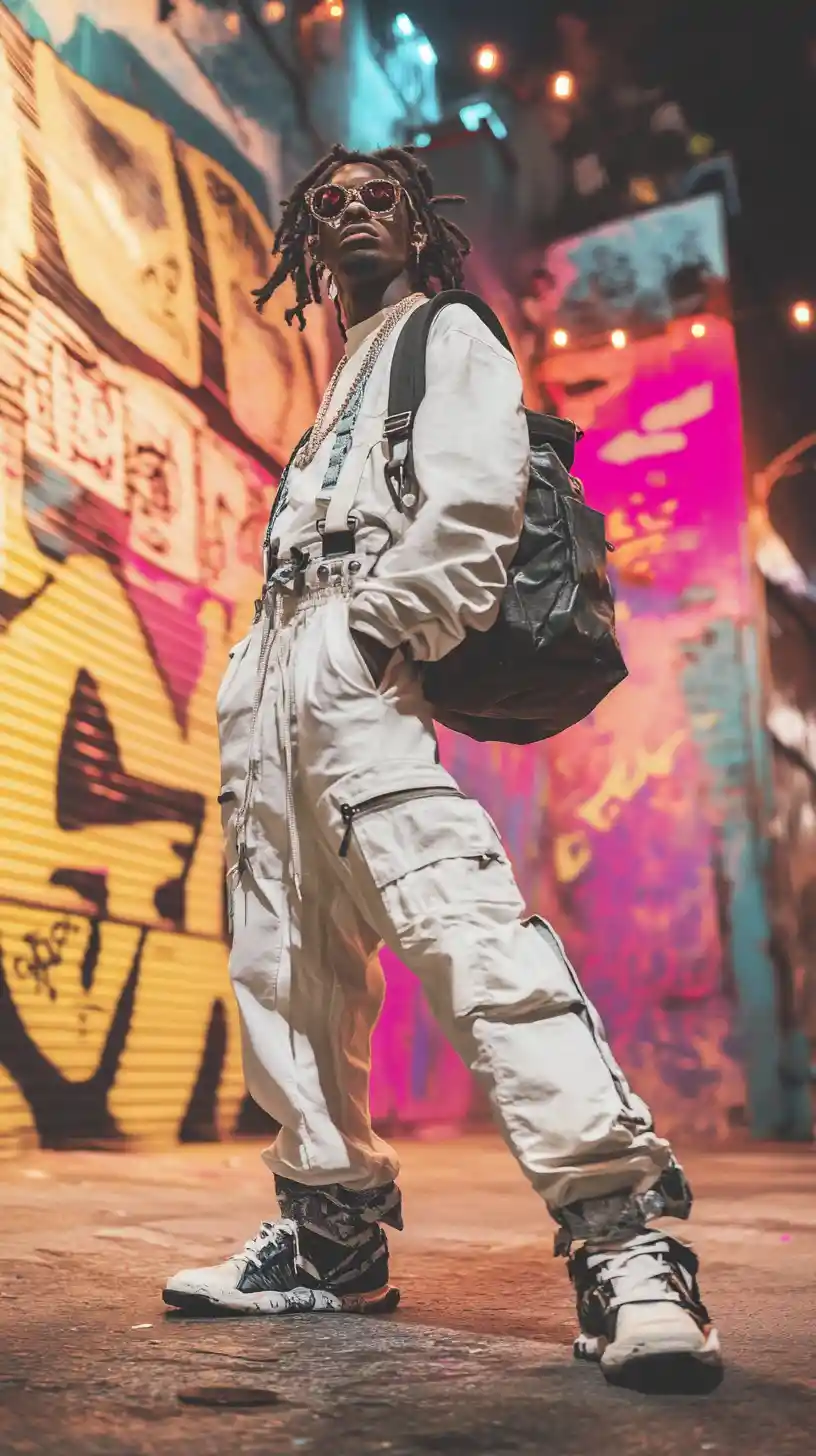 Defiant man standing ready to fight in urban style