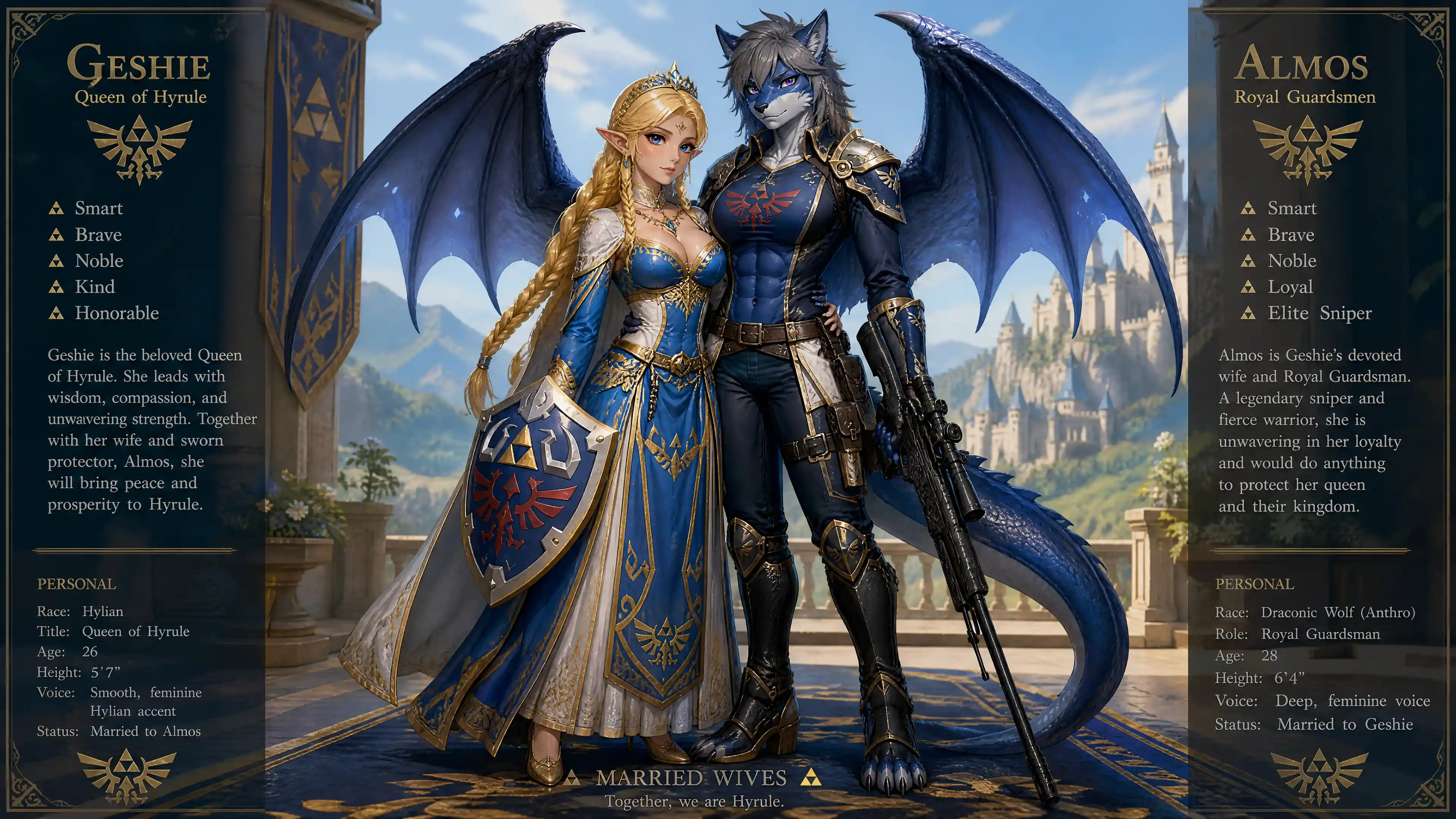 Regal blonde warrior queen in ornate fantasy attire